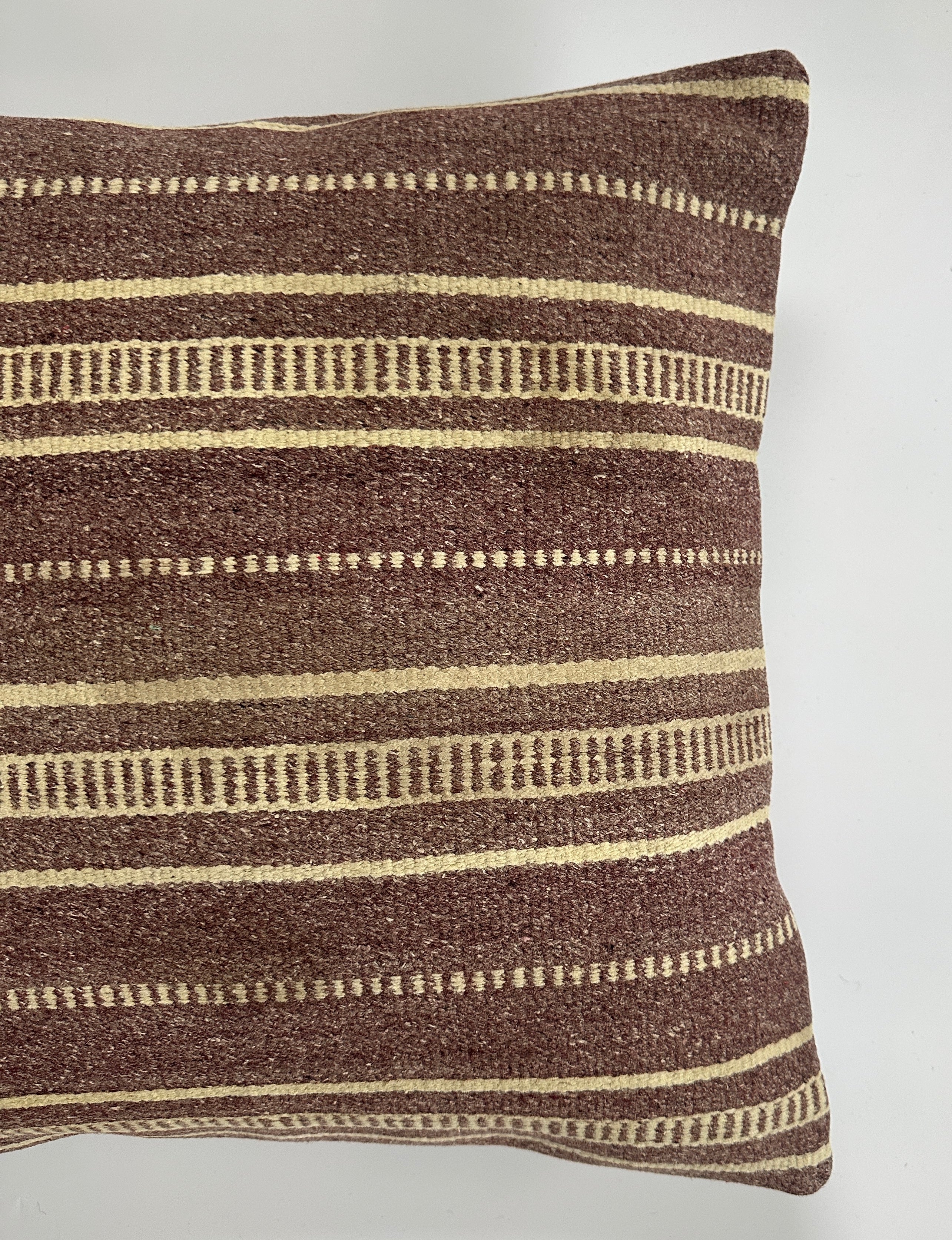 Handmade Striped Brown Turkish Cushion Cover 16''x16'' / 40x40 CM