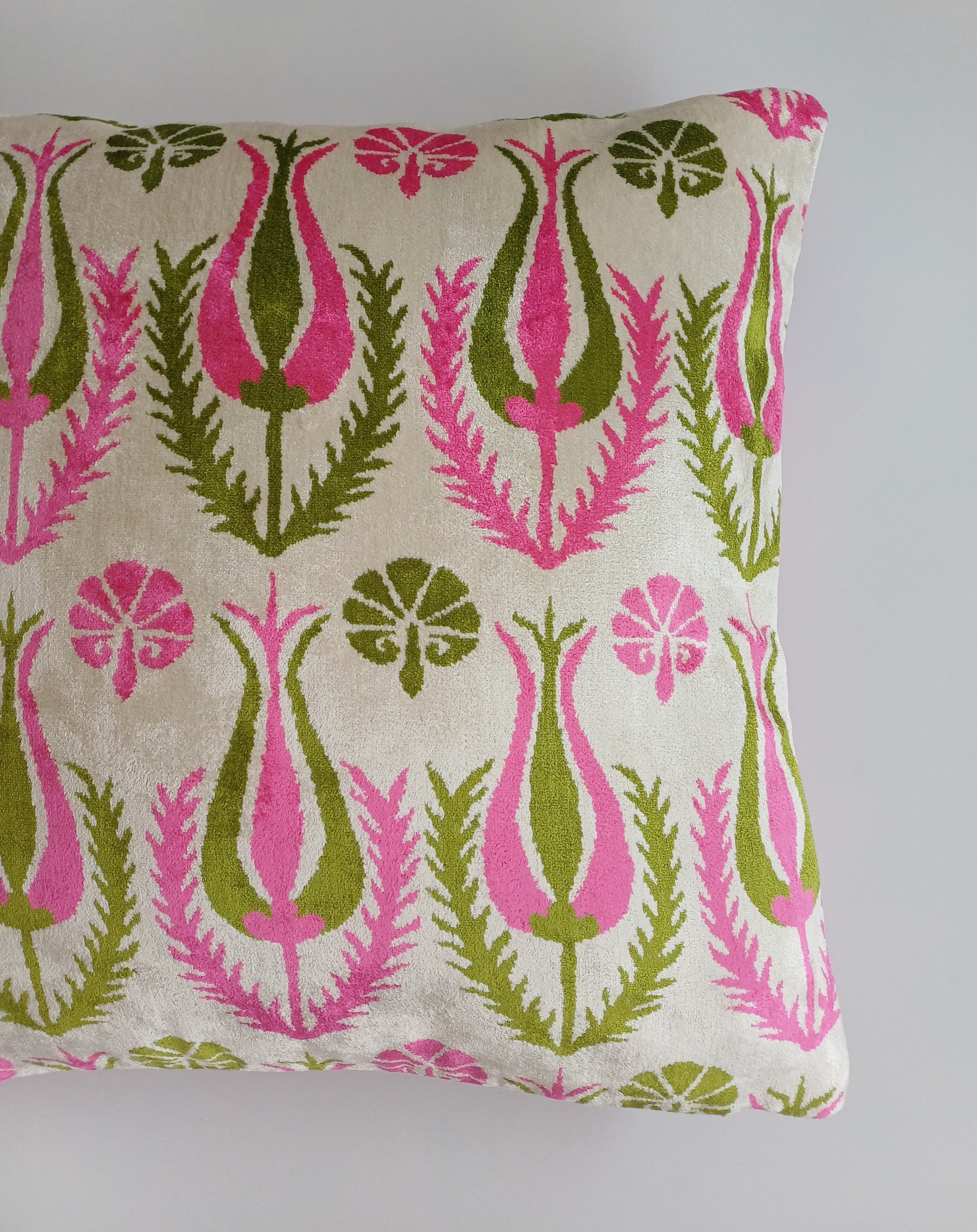 Pink Silk Velvet Tulip Cushion Cover 16''x16'' / 40x40 CM