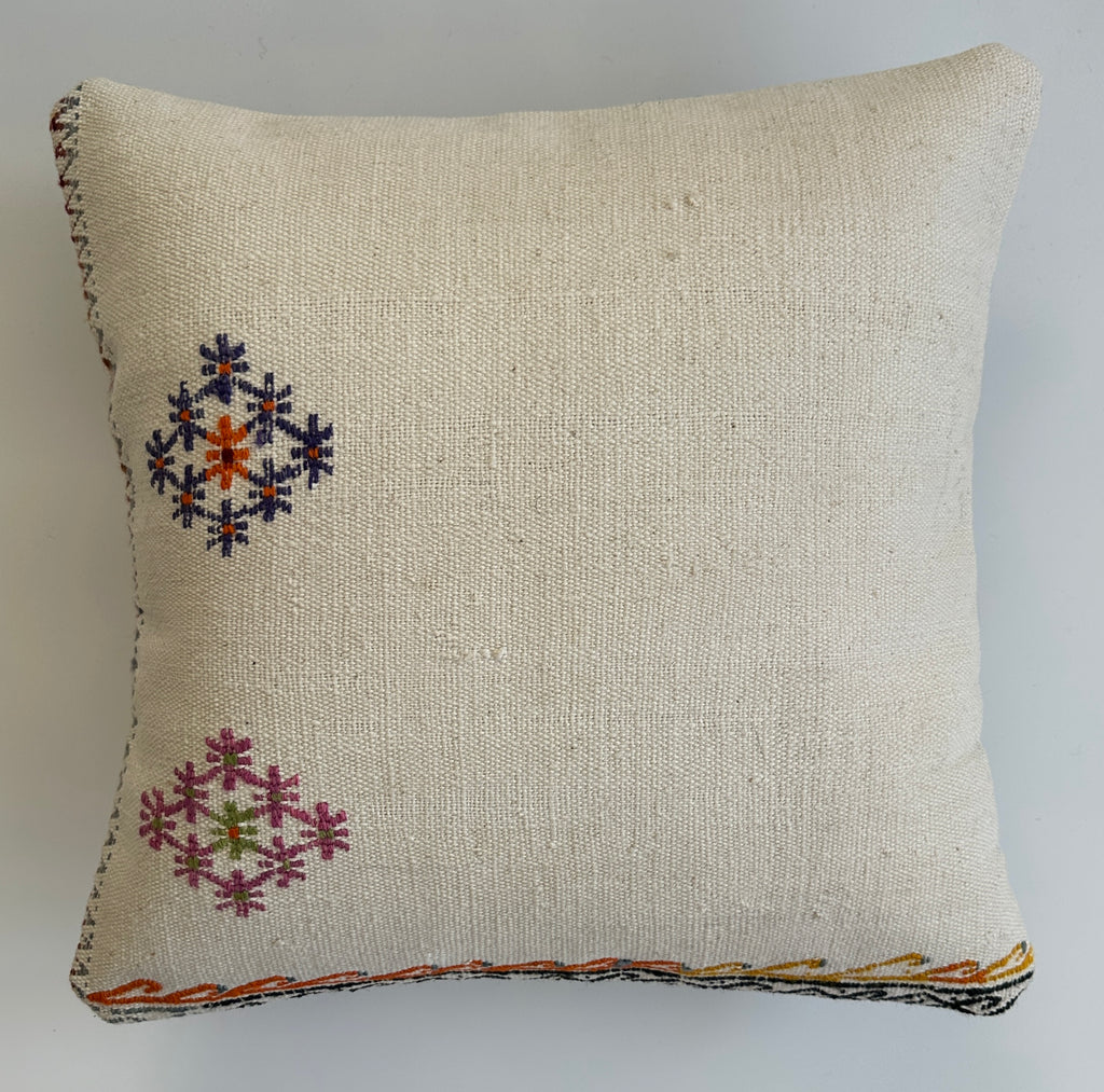 Handmade Textured Cream Turkish Rug Cushion Cover 18''x18'' / 45x44 CM