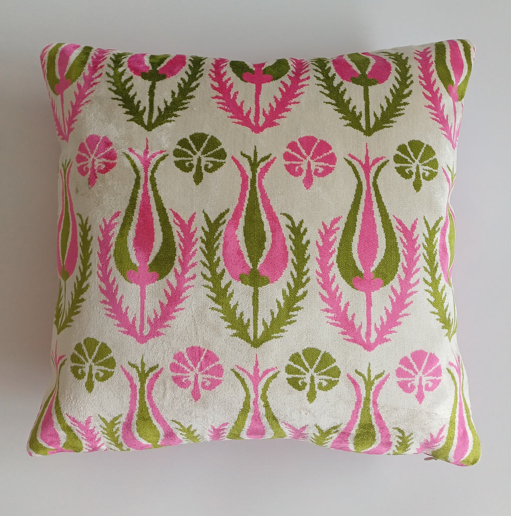 Pink Silk Velvet Tulip Cushion Cover 16''x16'' / 40x40 CM