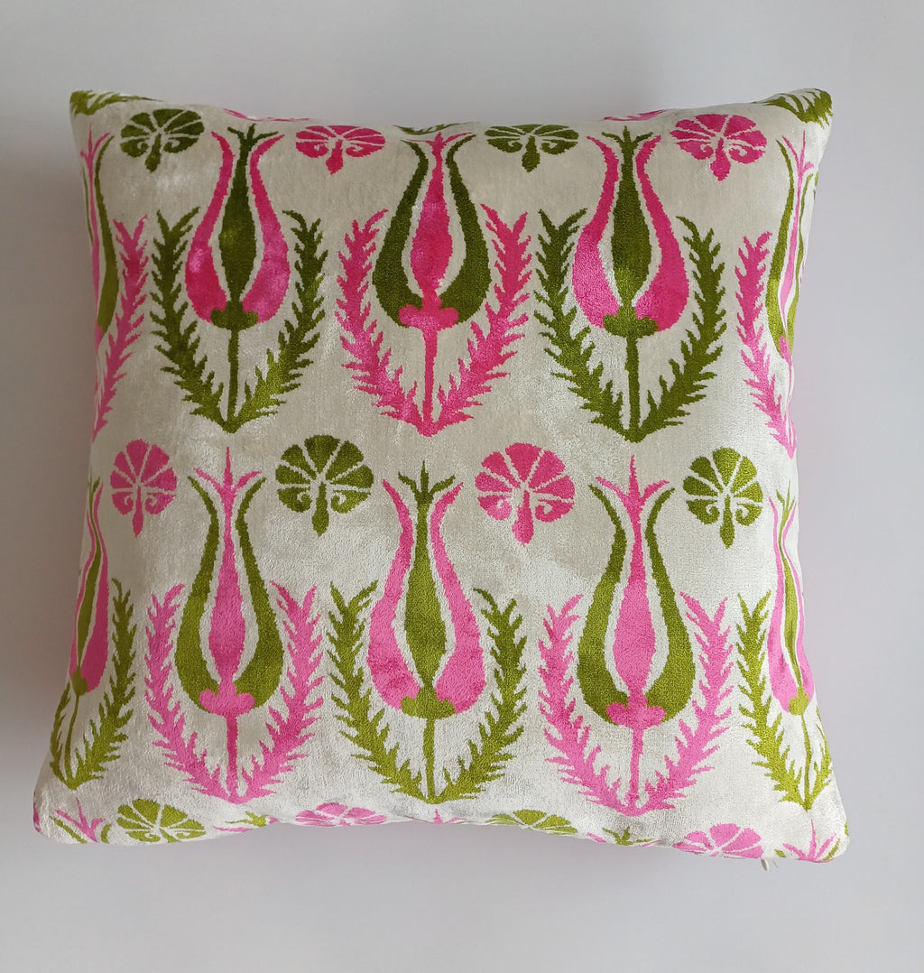Pink Silk Velvet Tulip Cushion Cover 16''x16'' / 40x40 CM