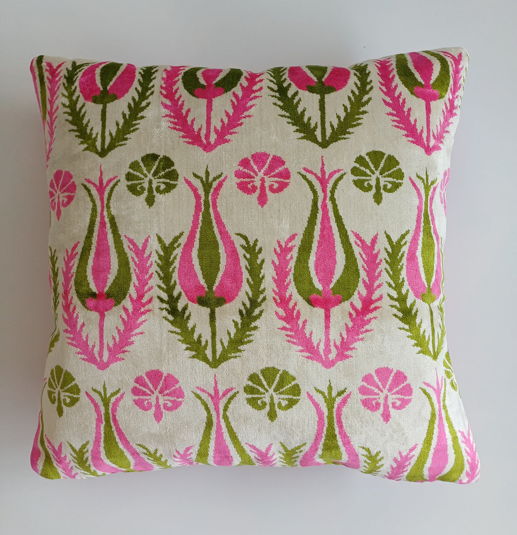 Pink Silk Velvet Tulip Cushion Cover 16''x16'' / 40x40 CM
