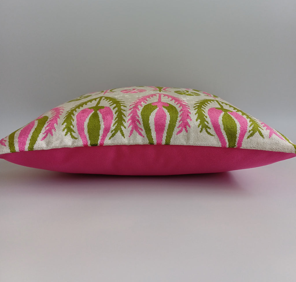 Pink Silk Velvet Tulip Cushion Cover 16''x16'' / 40x40 CM