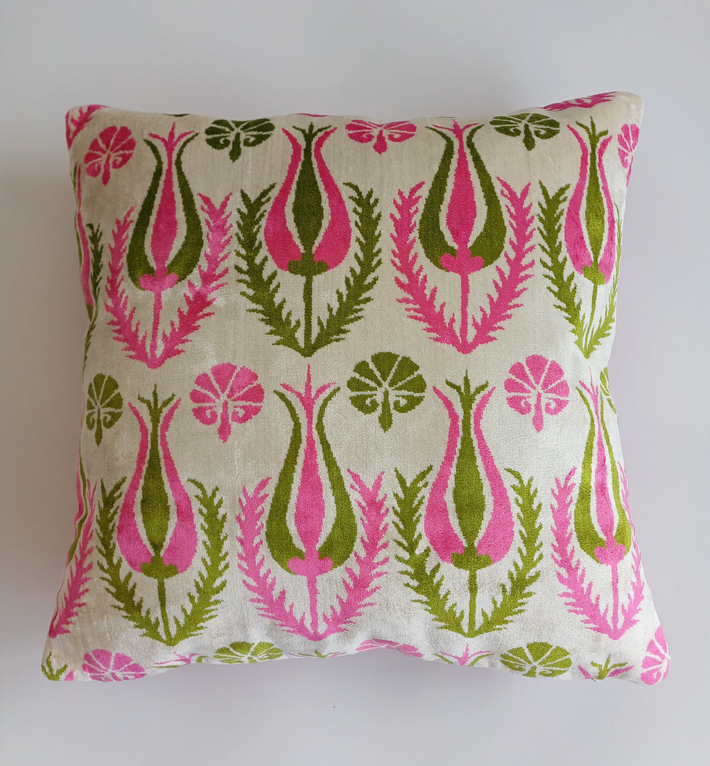 Pink Silk Velvet Tulip Cushion Cover 16''x16'' / 40x40 CM