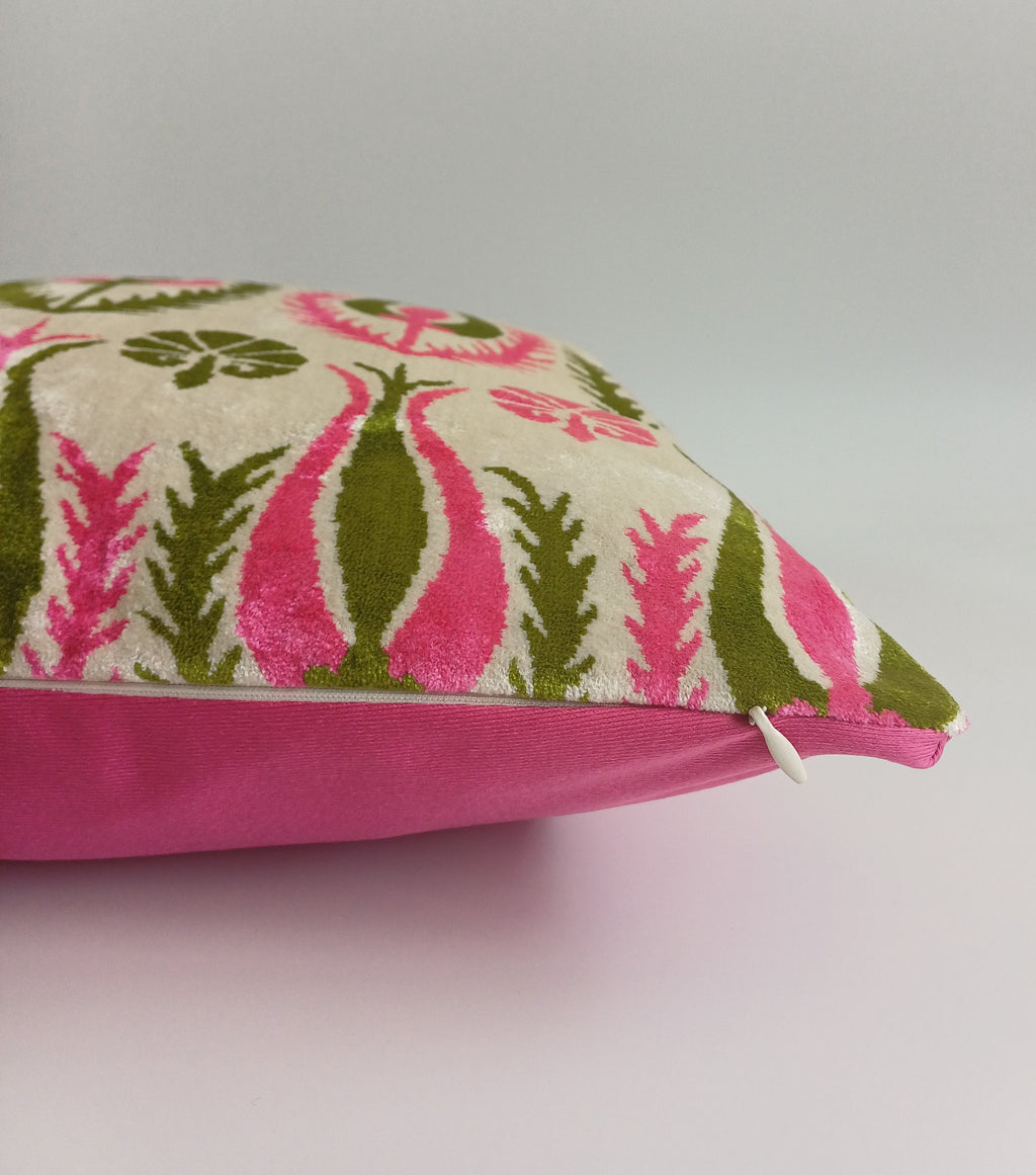 Pink Silk Velvet Tulip Cushion Cover 16''x16'' / 40x40 CM