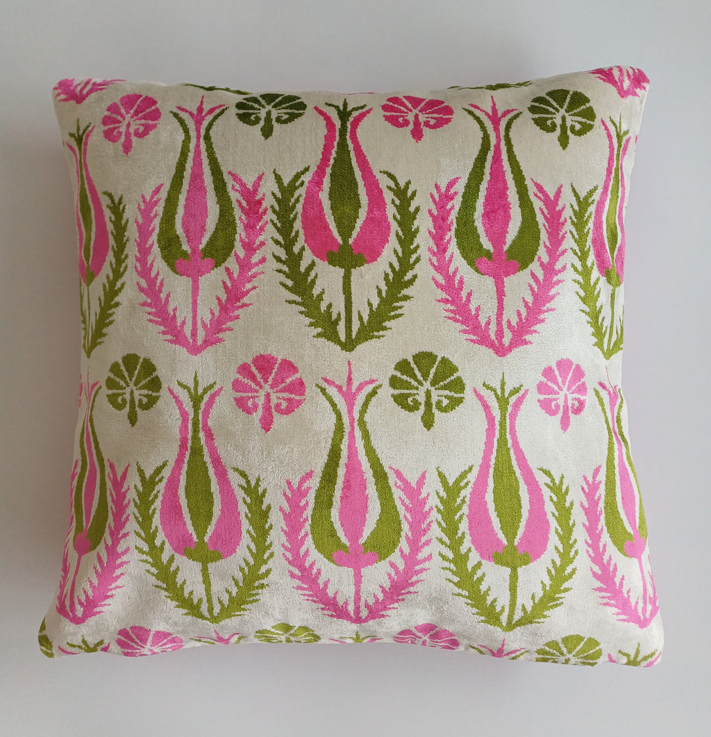 Pink Silk Velvet Tulip Cushion Cover 16''x16'' / 40x40 CM