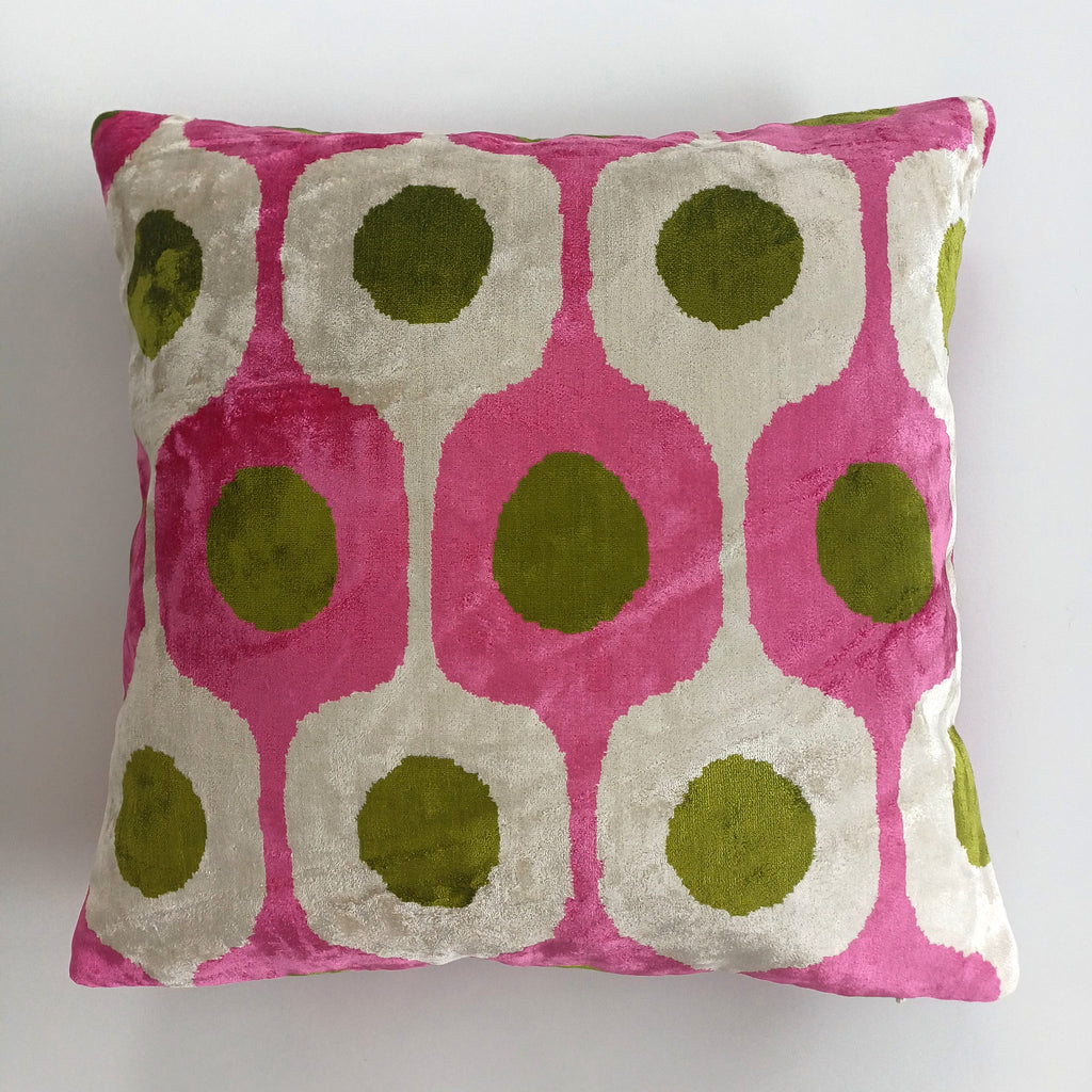 Pink Silk Velvet Ogival Ikat Cushion Cover 16''x16'' / 40x40 CM