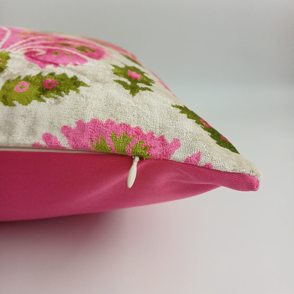Pink Carnations Velvet Cushion Cover 20''x20'' / 50x50 CM