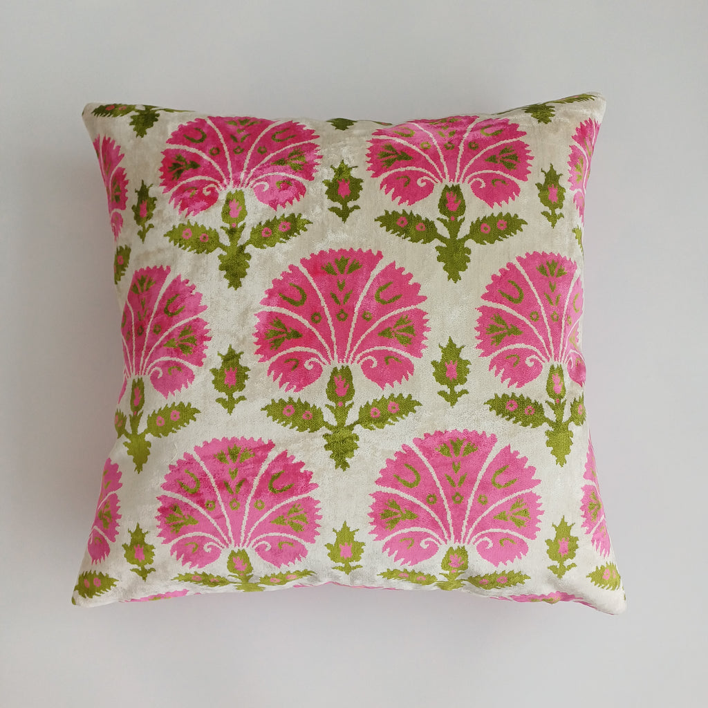 Pink Carnations Velvet Cushion Cover 20''x20'' / 50x50 CM