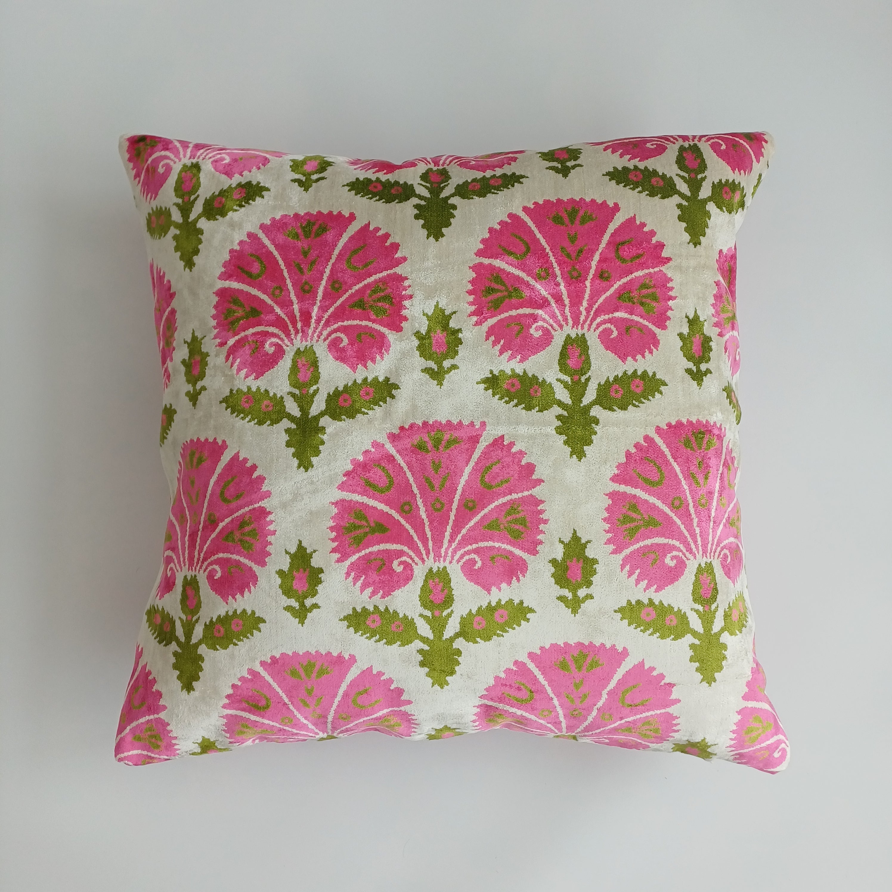 Pink Carnations Velvet Cushion Cover 20''x20'' / 50x50 CM