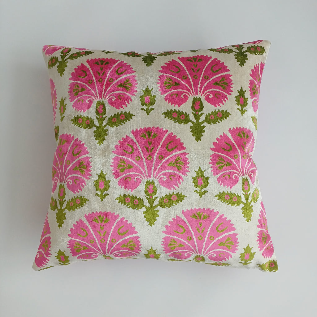 Pink Carnations Velvet Cushion Cover 20''x20'' / 50x50 CM