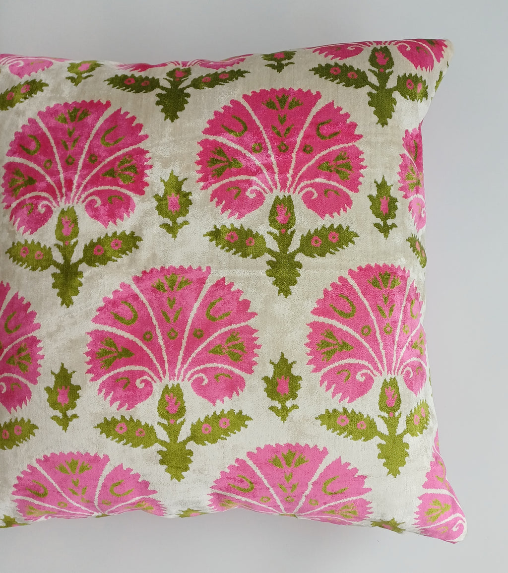 Pink Carnations Velvet Cushion Cover 20''x20'' / 50x50 CM