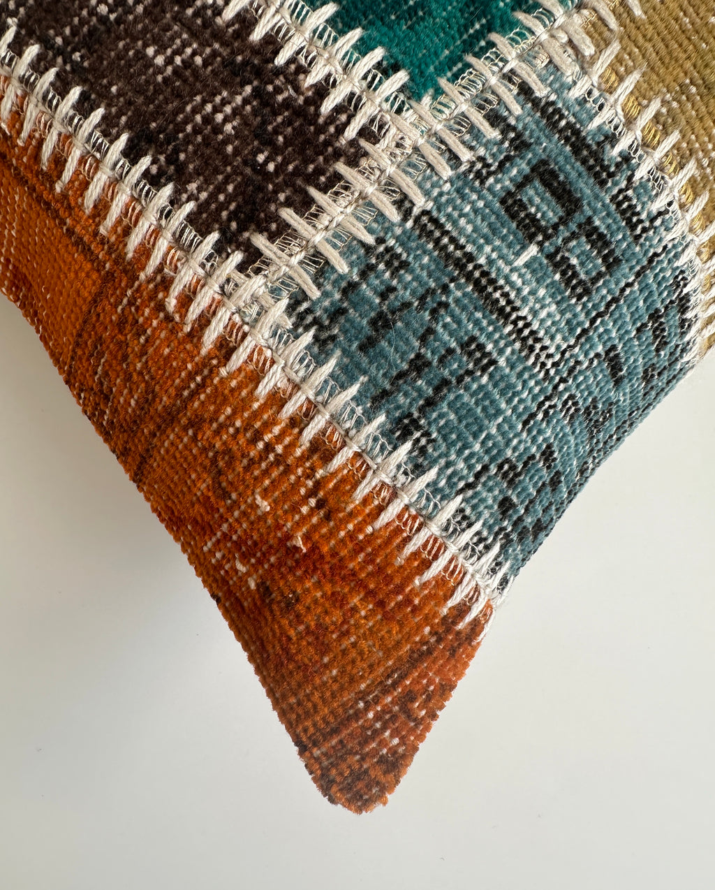 Handmade Patchwork Multicolour Turkish Rug Cushion Cover 18''x18'' / 44x43 CM