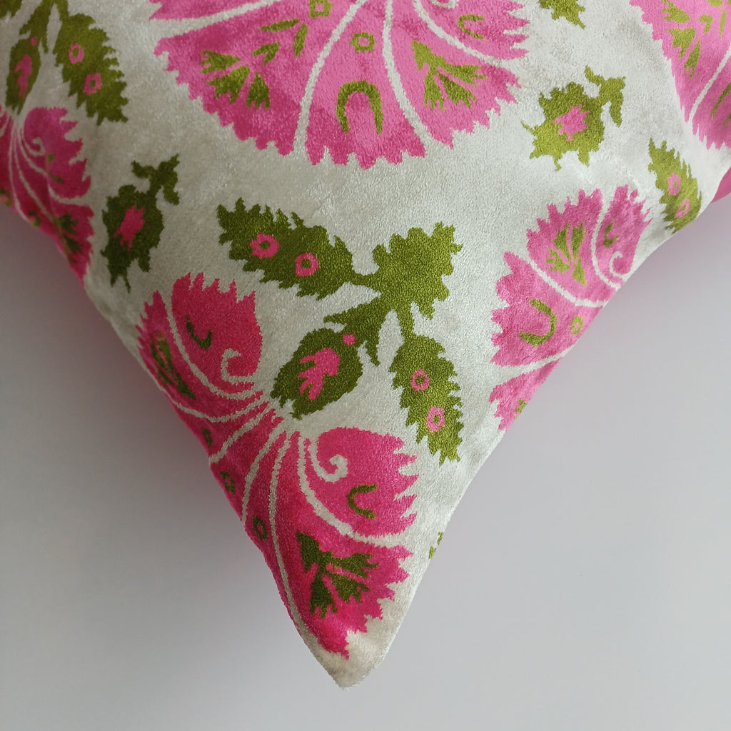 Pink Carnations Velvet Cushion Cover 20''x20'' / 50x50 CM
