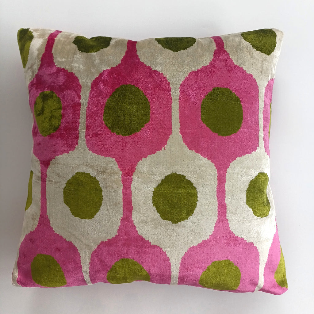 Pink Silk Velvet Ogival Ikat Cushion Cover 16''x16'' / 40x40 CM