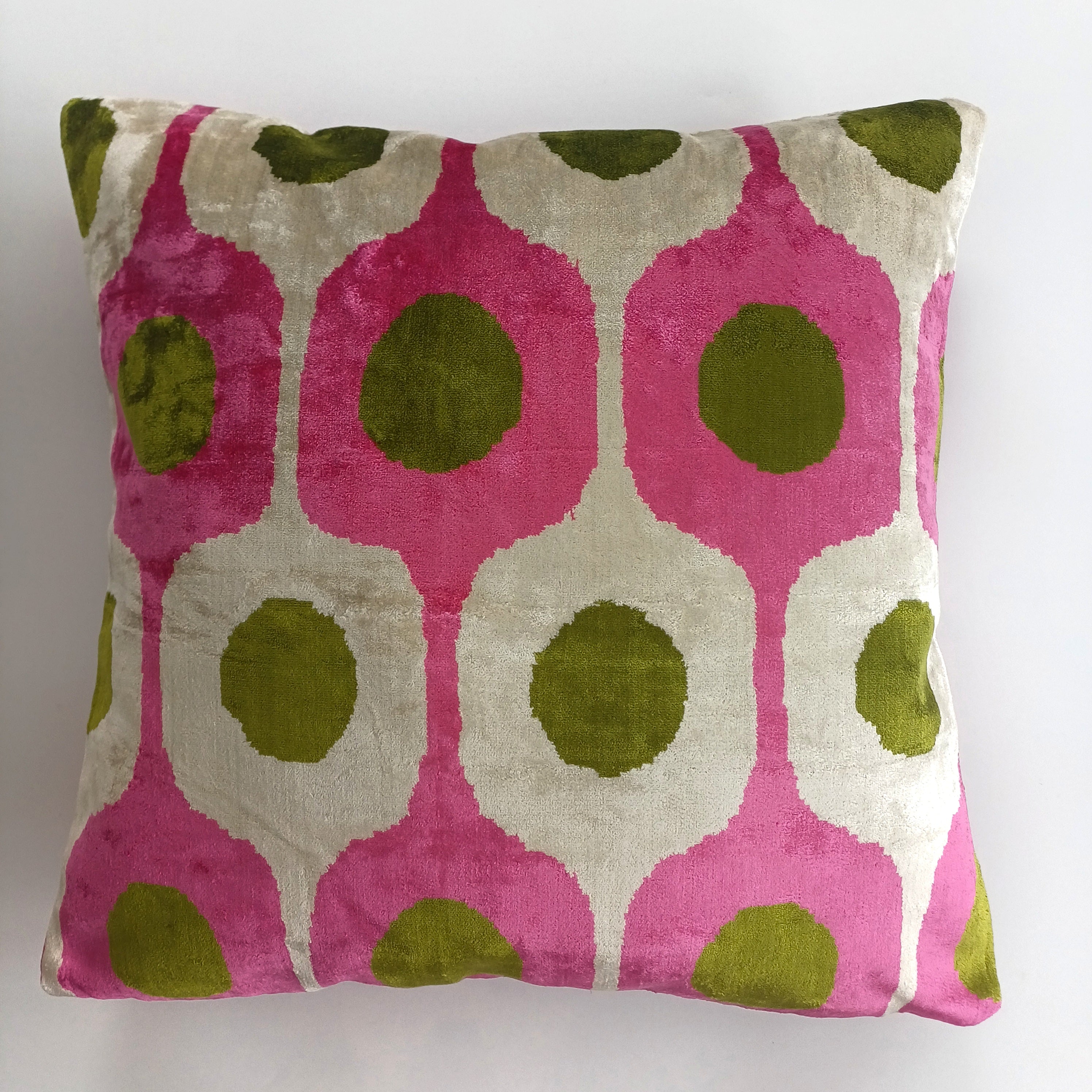 Pink Silk Velvet Ogival Ikat Cushion Cover 16''x16'' / 40x40 CM