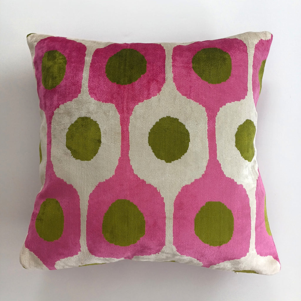 Pink Silk Velvet Ogival Ikat Cushion Cover 16''x16'' / 40x40 CM