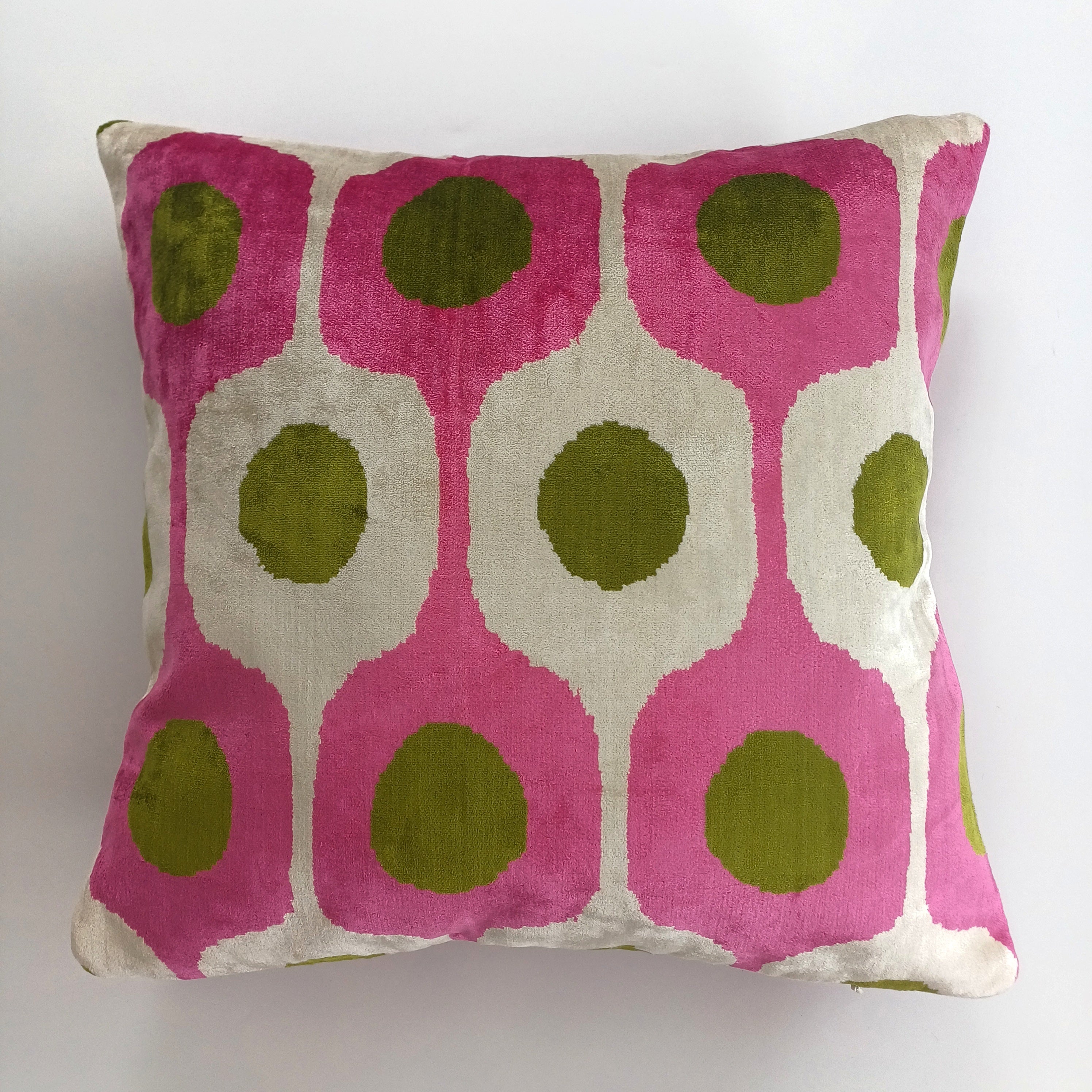 Pink Silk Velvet Ogival Ikat Cushion Cover 16''x16'' / 40x40 CM