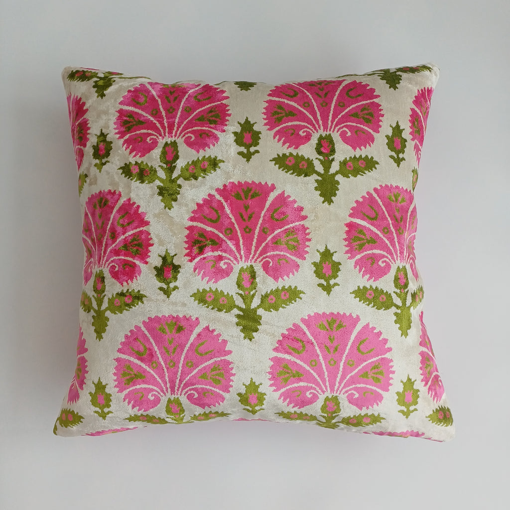 Pink Carnations Velvet Cushion Cover 20''x20'' / 50x50 CM