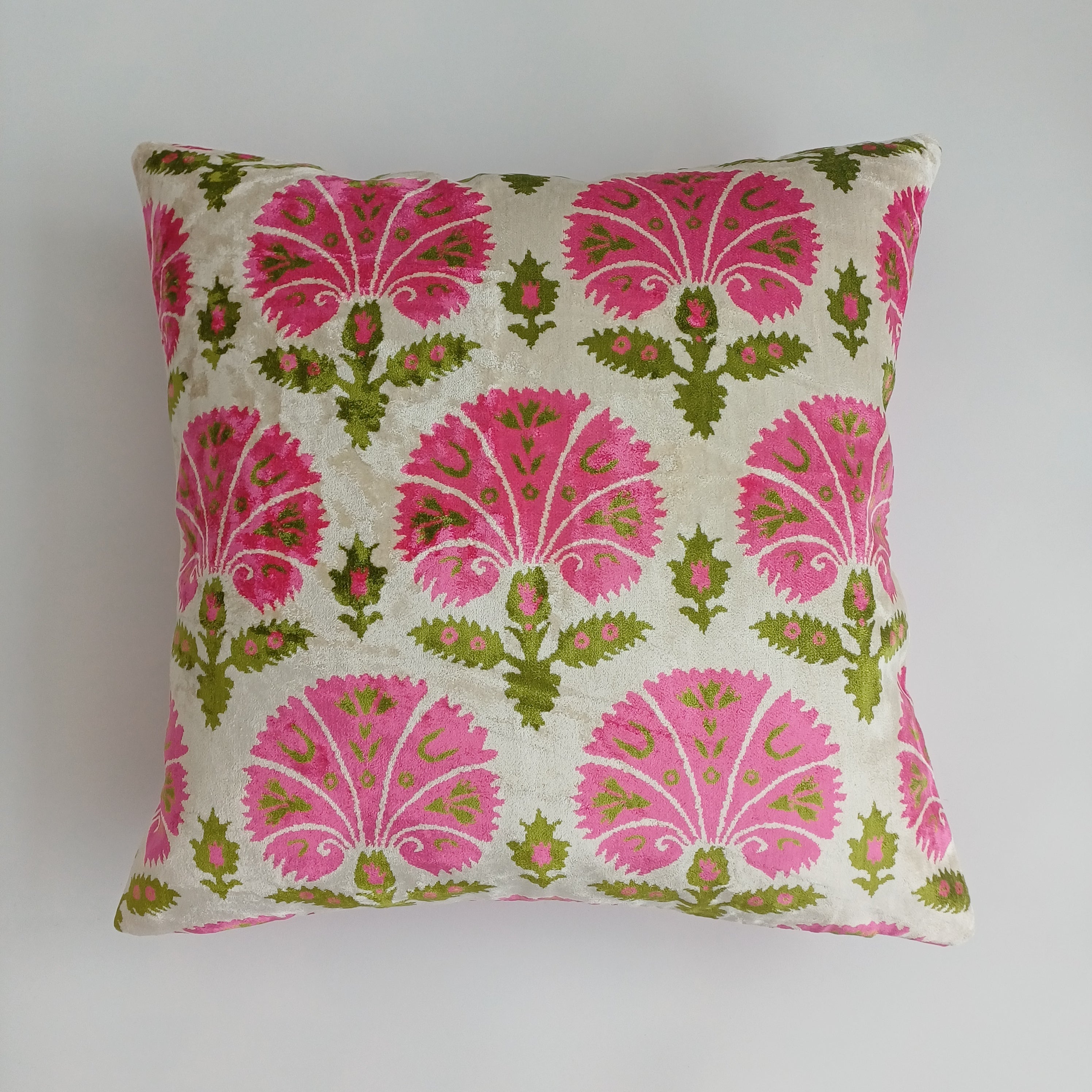 Pink Carnations Velvet Cushion Cover 20''x20'' / 50x50 CM