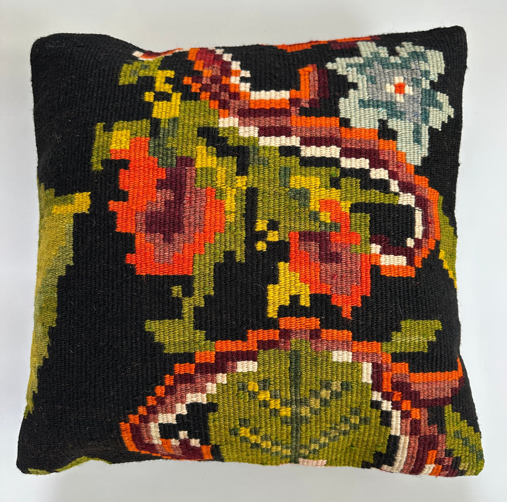 Handmade Floral Turkish Rug Cushion Cover 16''x16'' / 40x40 CM