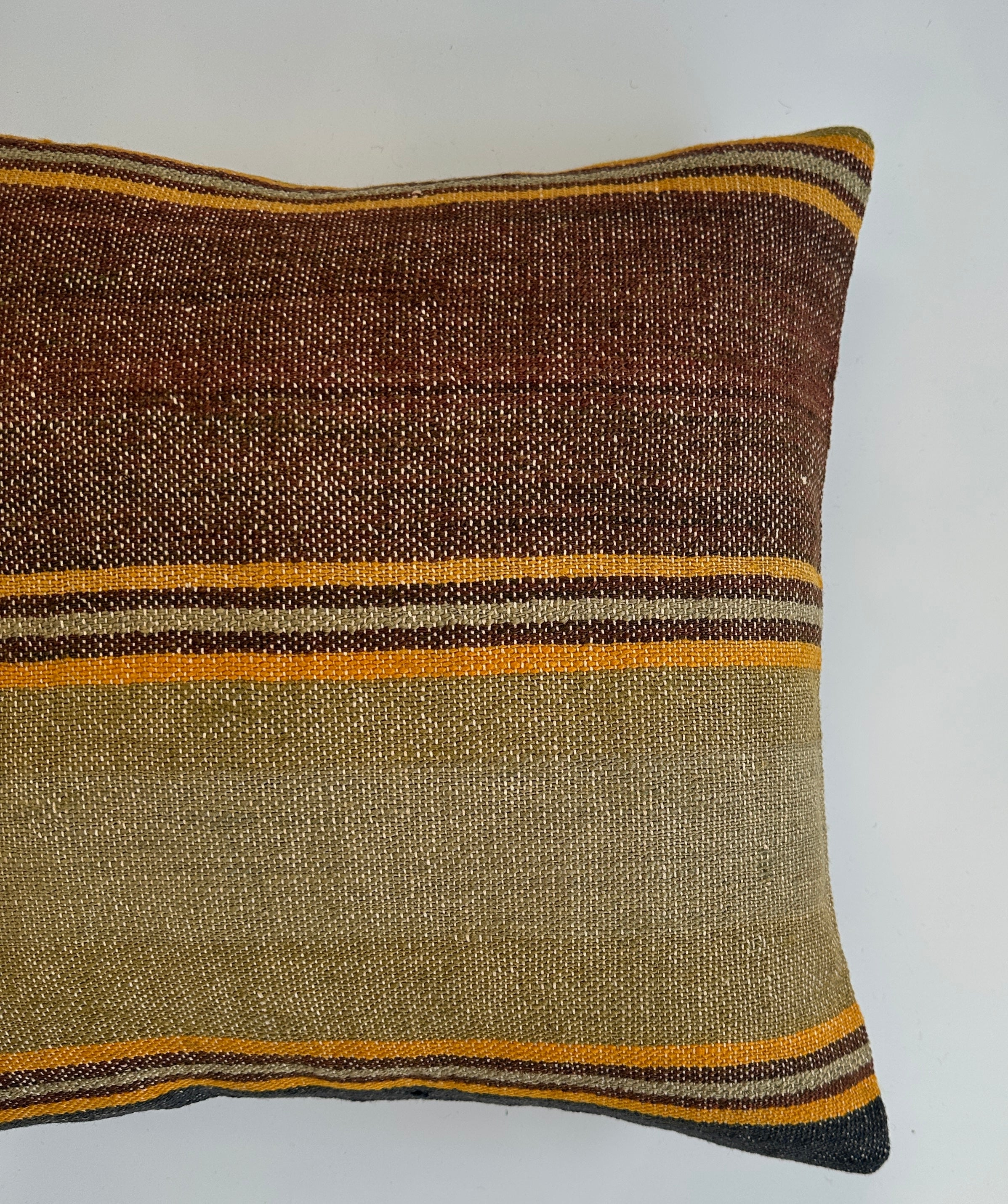 Handmade Striped Mustard Brown Cushion Cover 16''x16'' / 40x39 CM