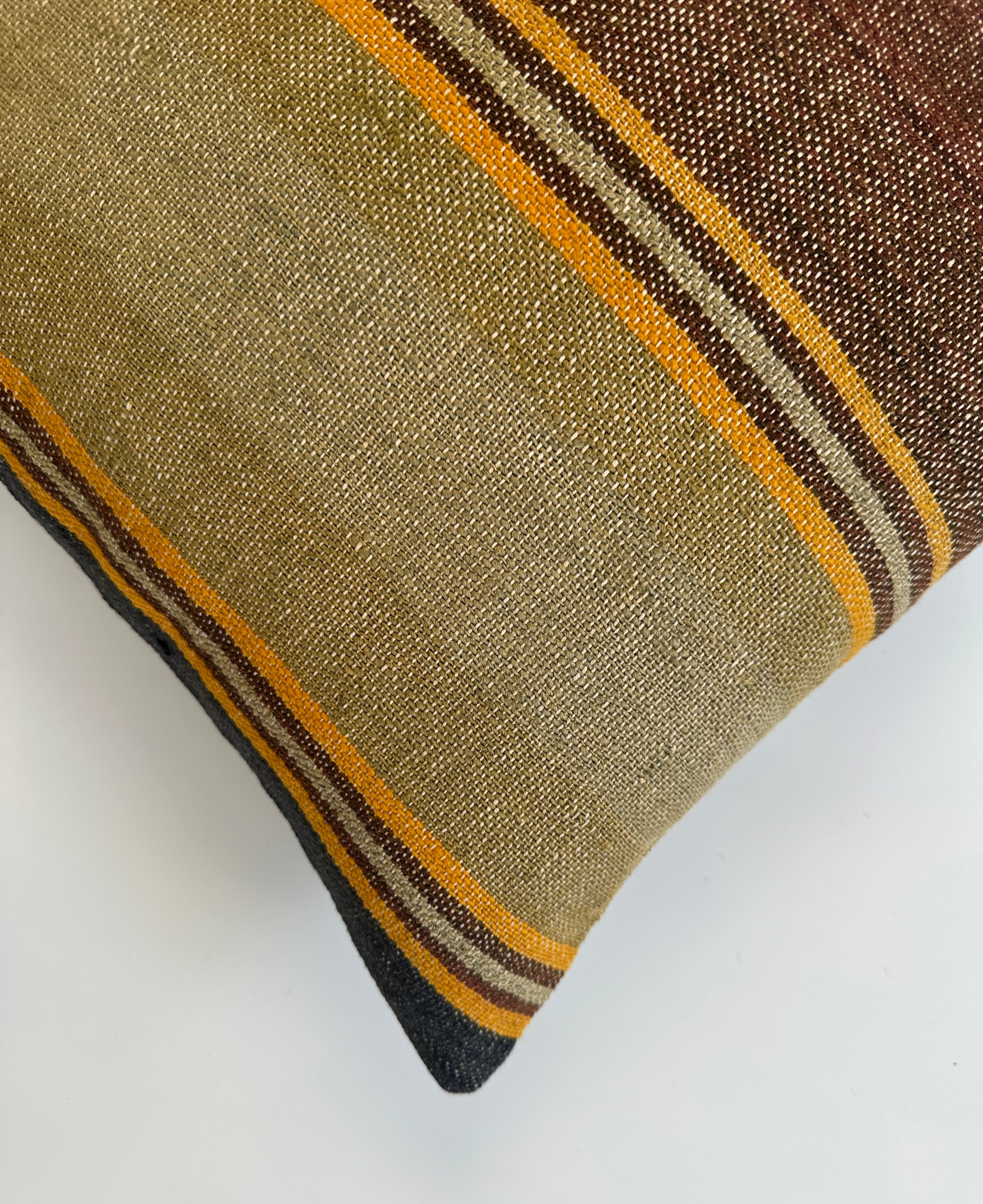 Handmade Striped Mustard Brown Cushion Cover 16''x16'' / 40x39 CM