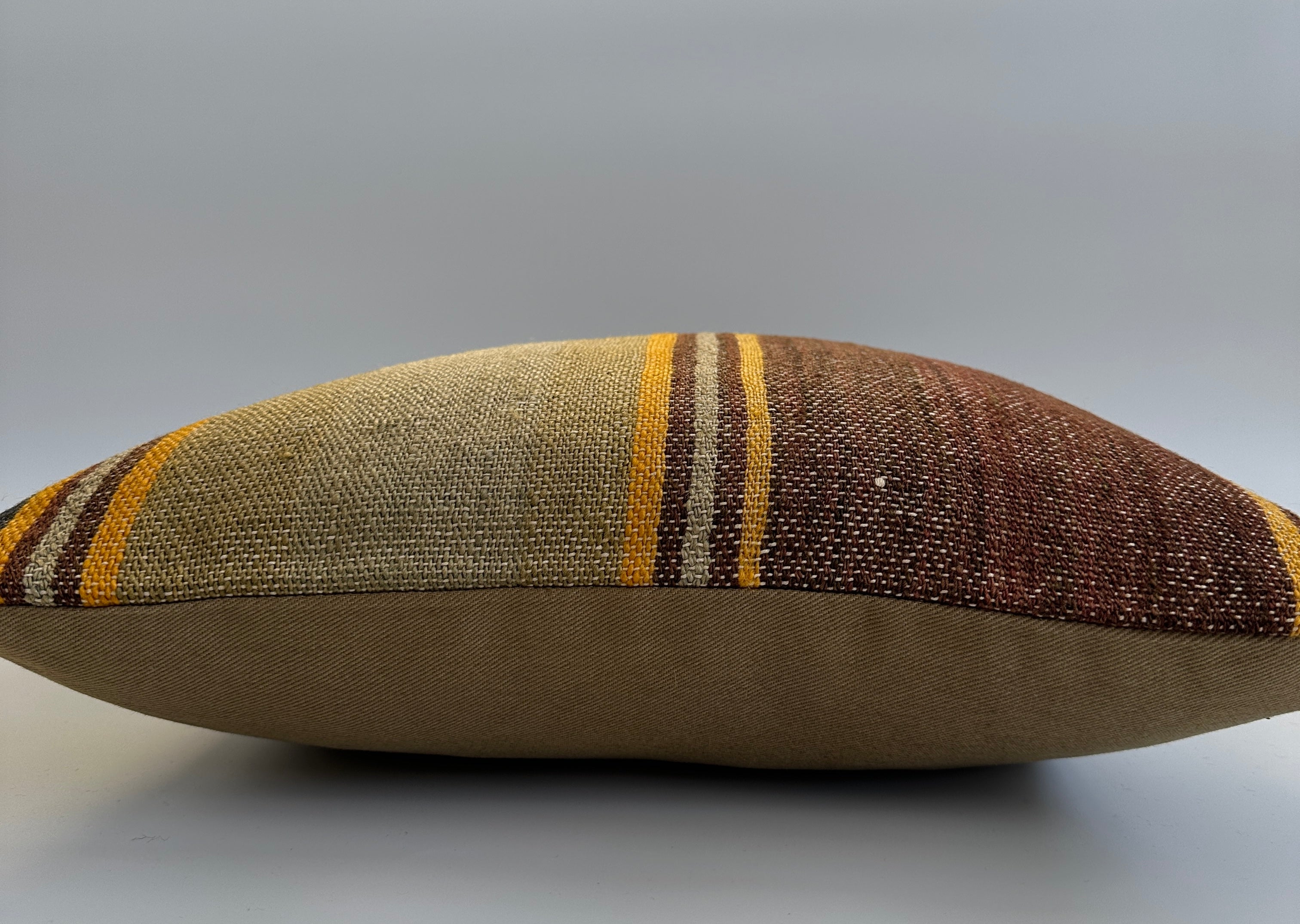 Handmade Striped Mustard Brown Cushion Cover 16''x16'' / 40x39 CM