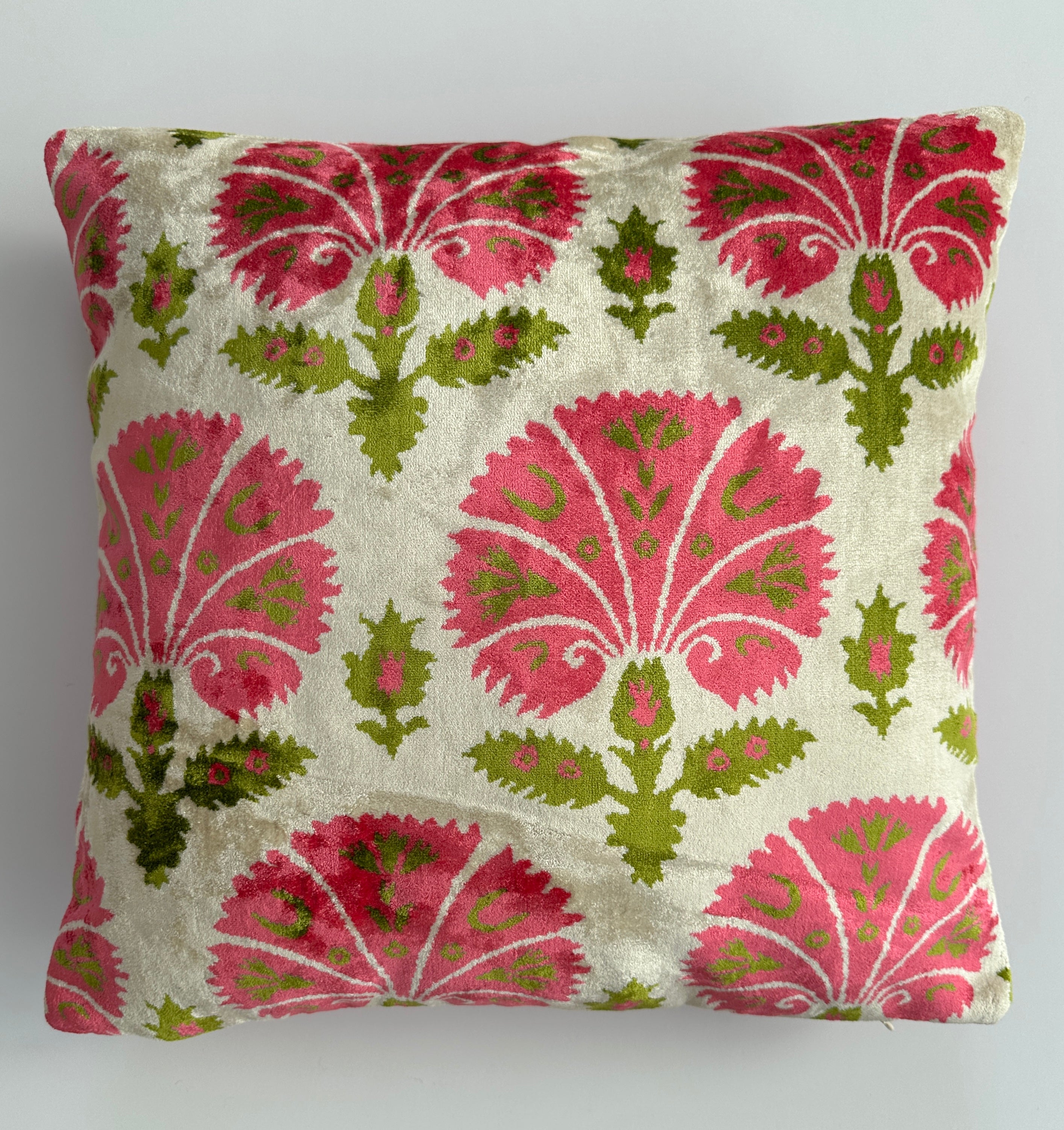 Pink Carnations Velvet Cushion Cover 16''x16'' / 40x40 CM