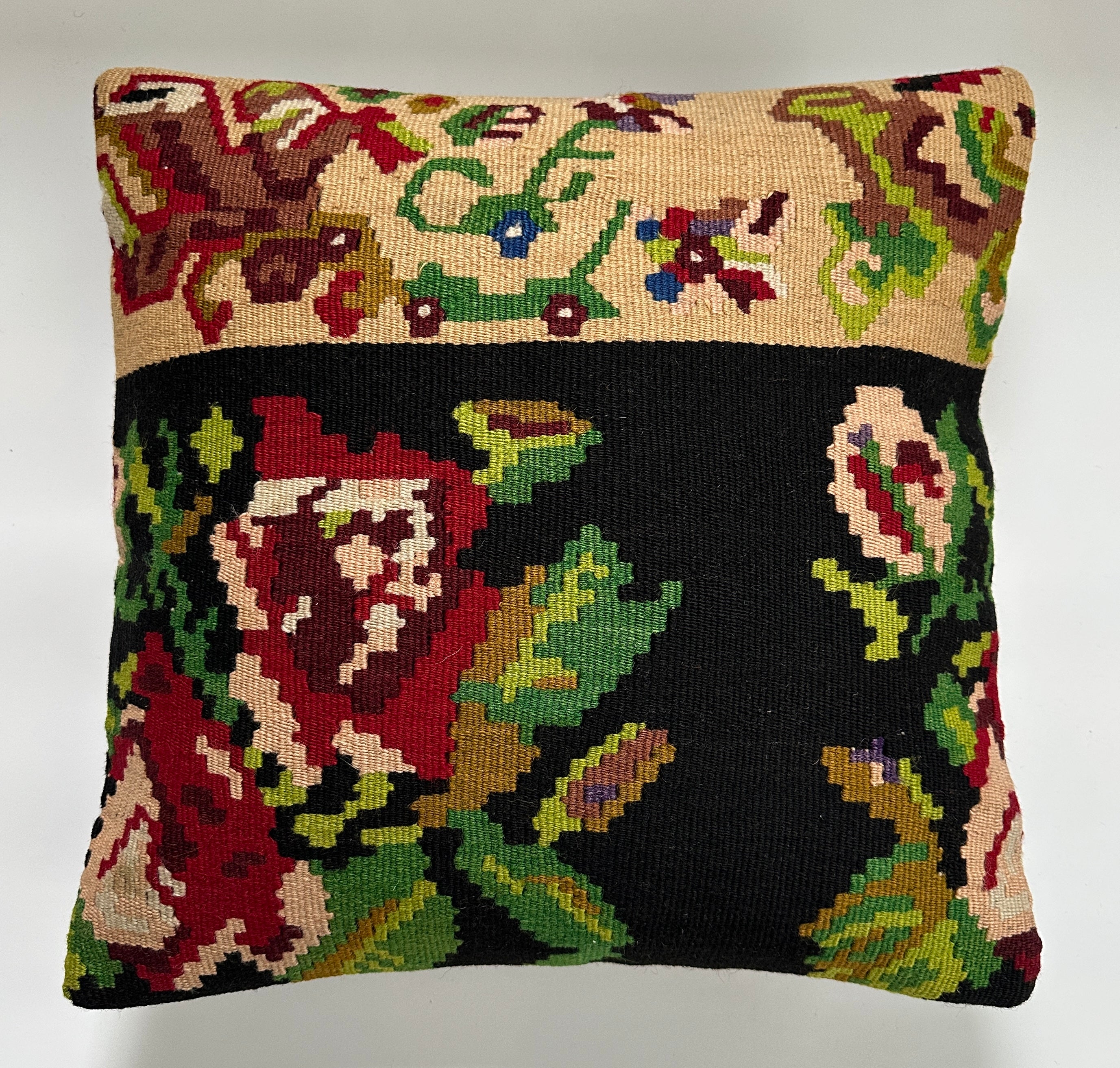 Floral Handmade Turkish Rug Cushion Cover 16''x16'' / 42x40 CM