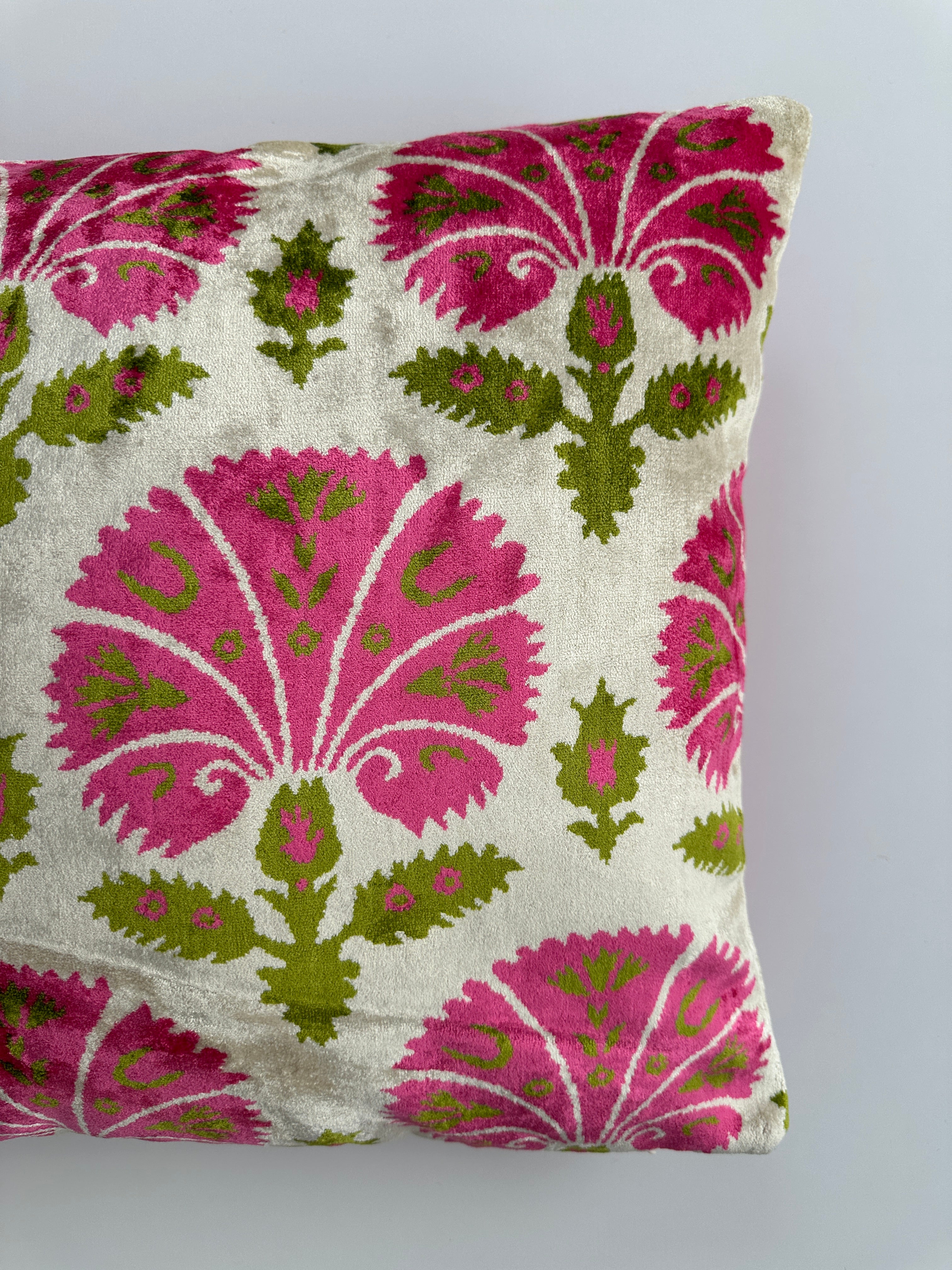 Pink Carnations Velvet Cushion Cover 16''x16'' / 40x40 CM