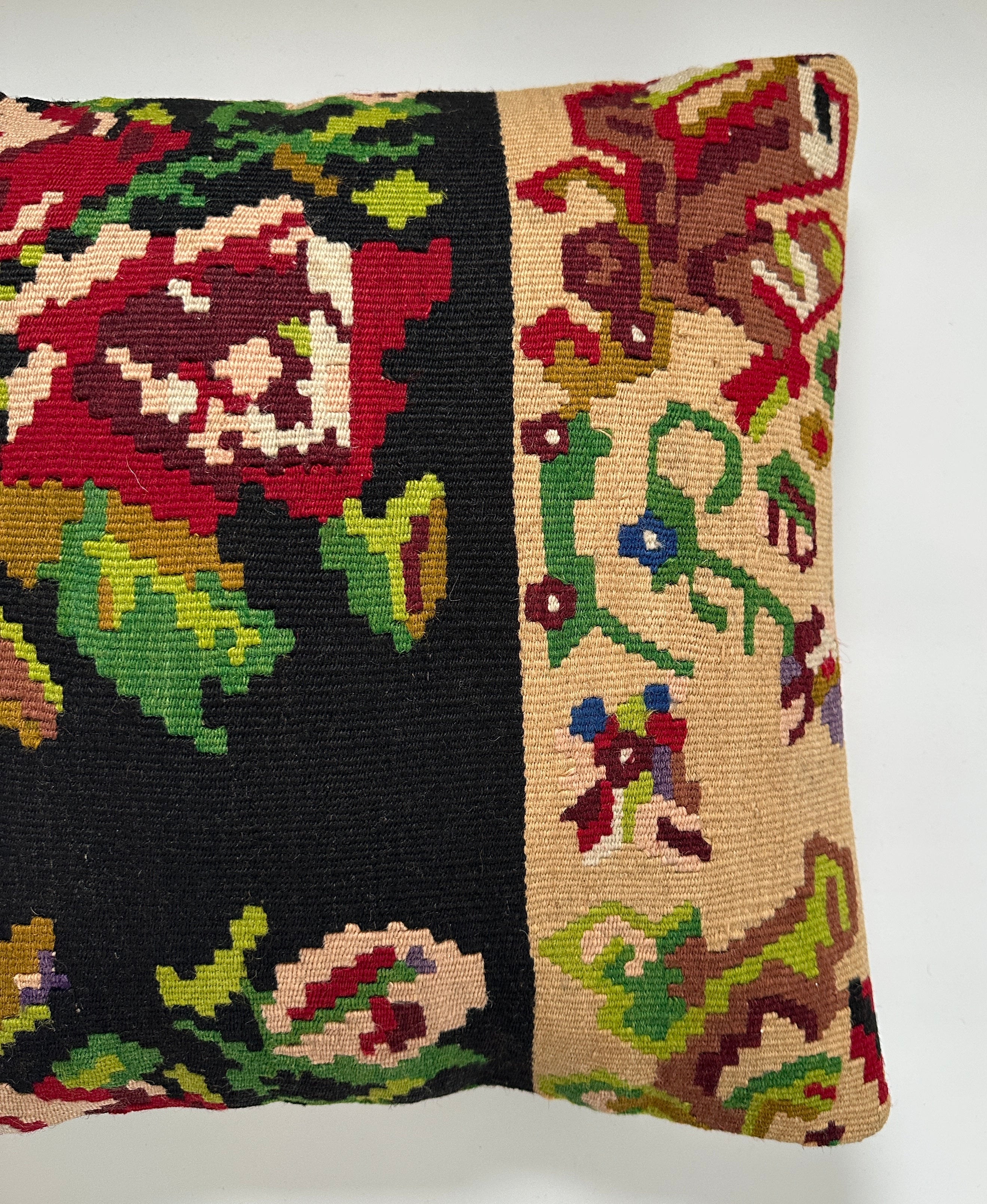 Floral Handmade Turkish Rug Cushion Cover 16''x16'' / 42x40 CM