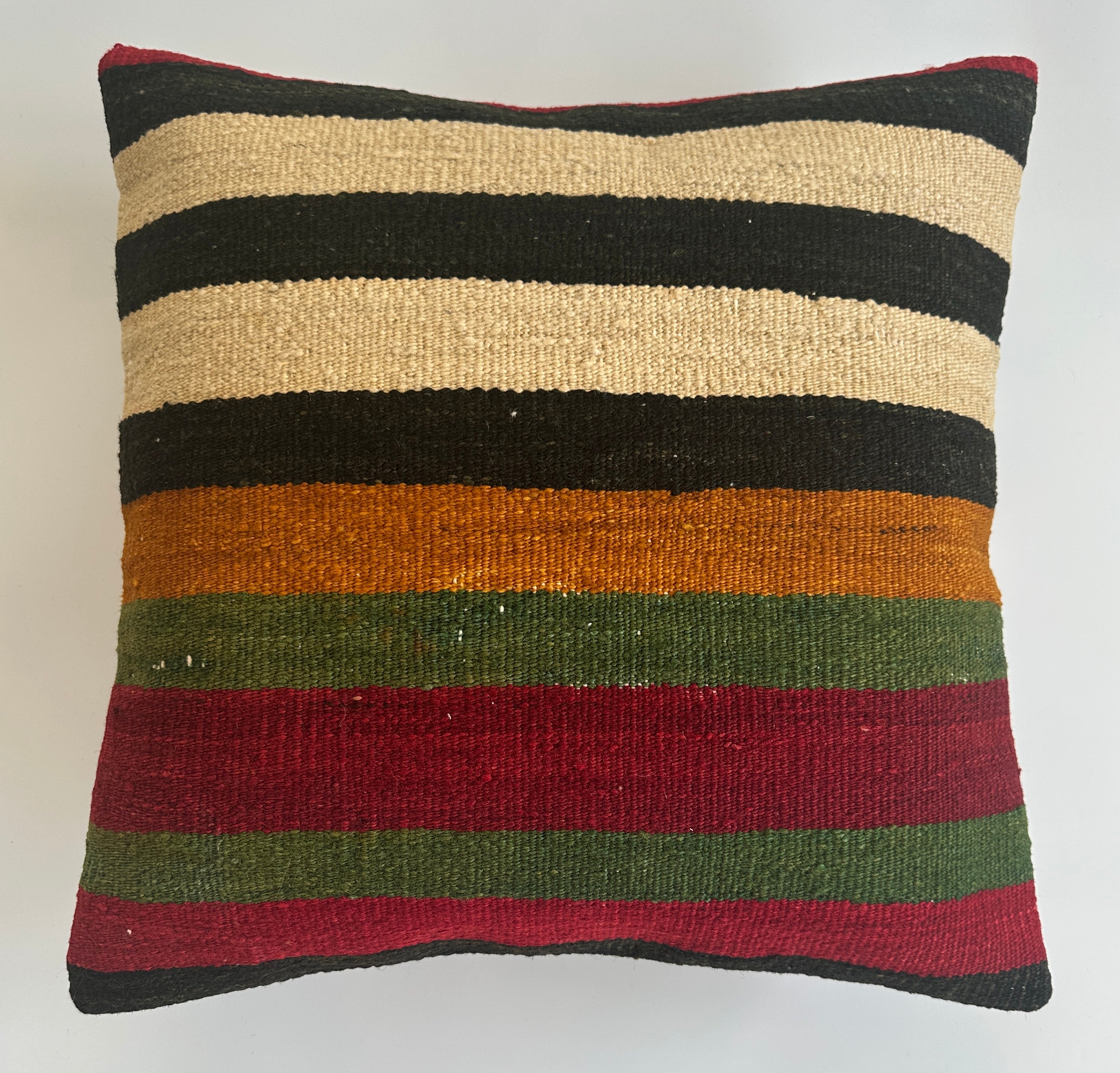 Handmade Striped  Multicolour Turkish Rug Cushion Cover 18''x18'' / 45x44 CM