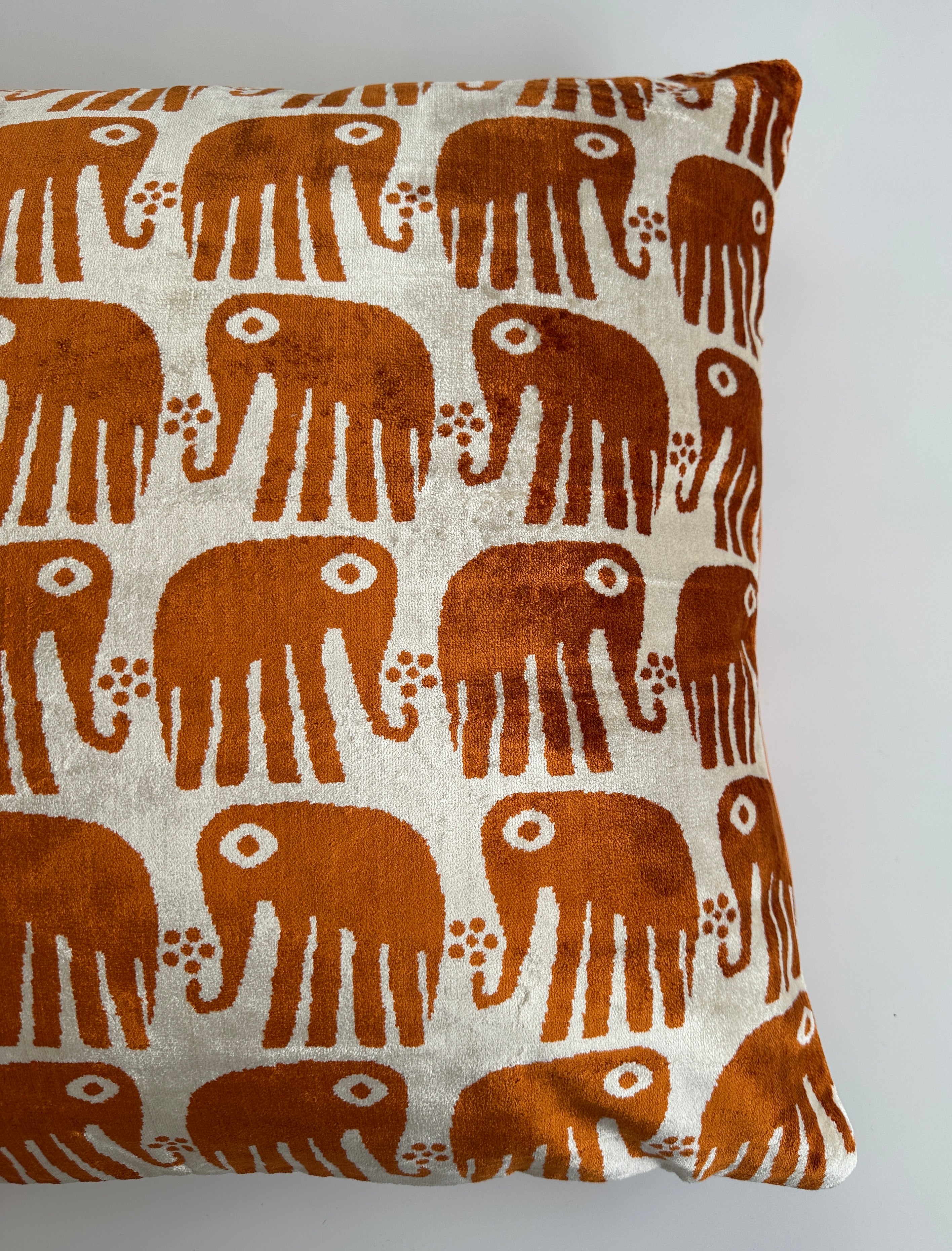 Saffron Elephant Velvet Cushion Cover 16''x16'' / 40x40 CM