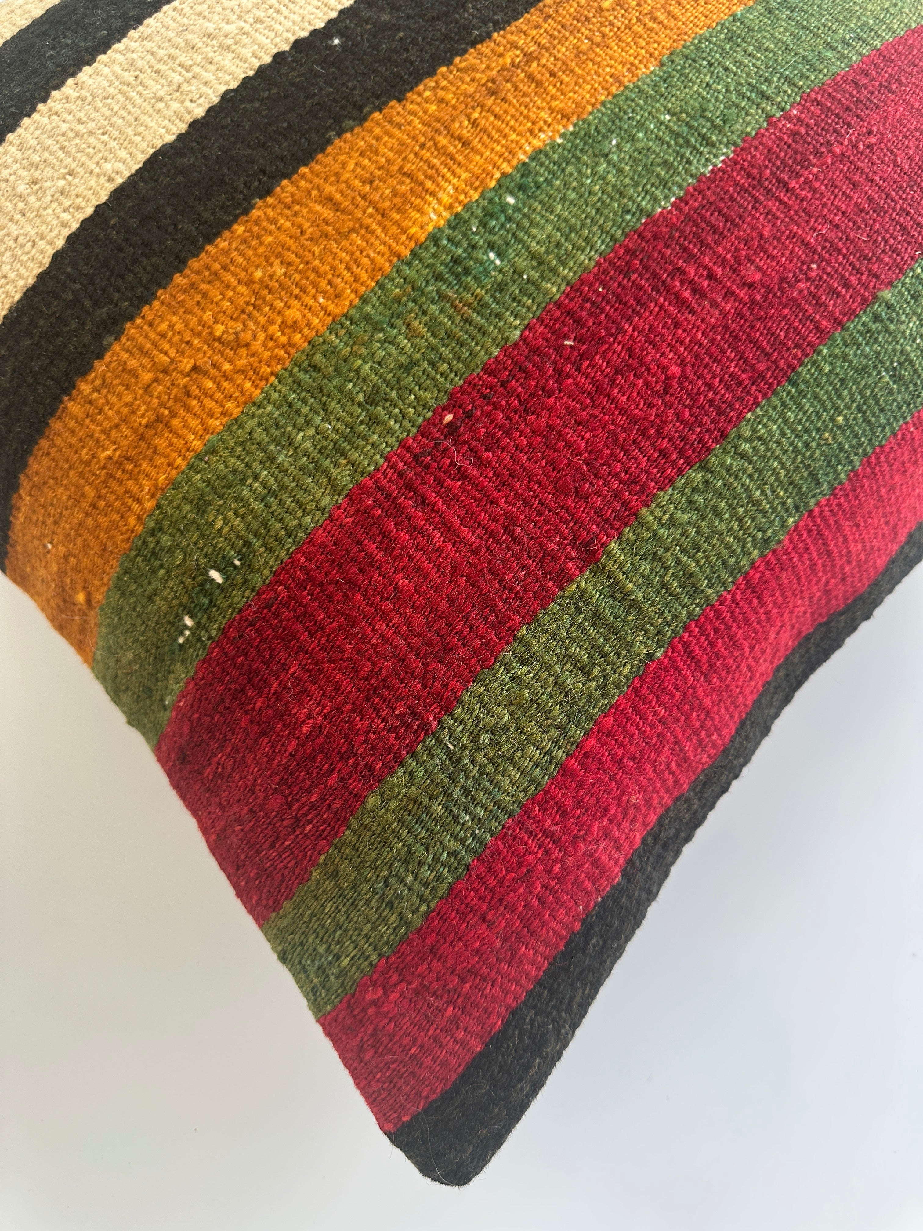 Handmade Striped  Multicolour Turkish Rug Cushion Cover 18''x18'' / 45x44 CM