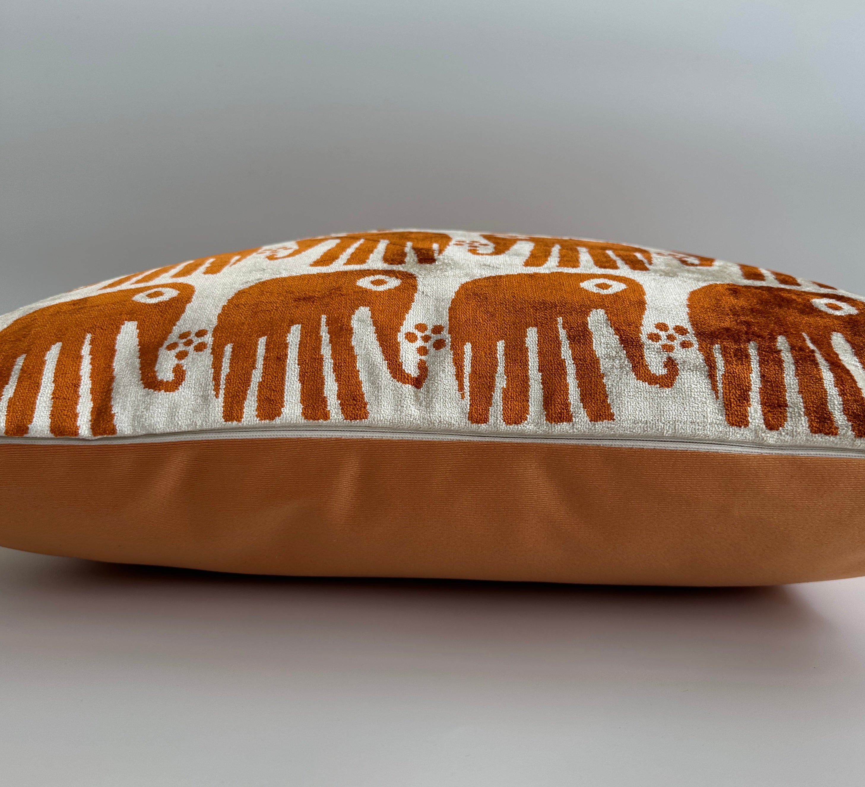 Saffron Elephant Velvet Cushion Cover 16''x16'' / 40x40 CM