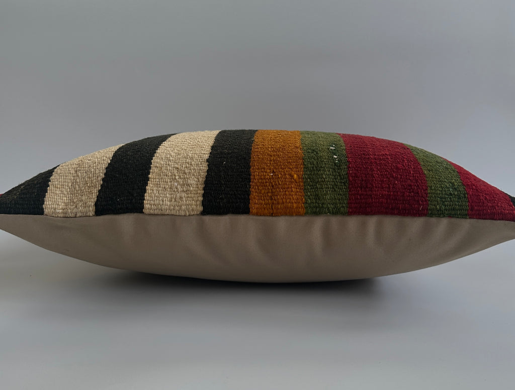 Handmade Striped  Multicolour Turkish Rug Cushion Cover 18''x18'' / 45x44 CM