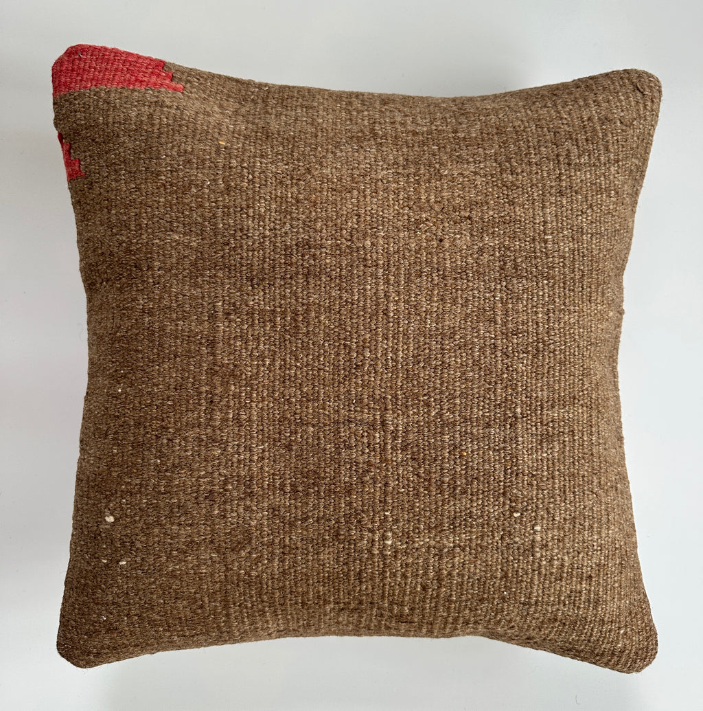 Handmade Textured Brown Turkish Cushion Cover 16''x16'' / 41x41 CM