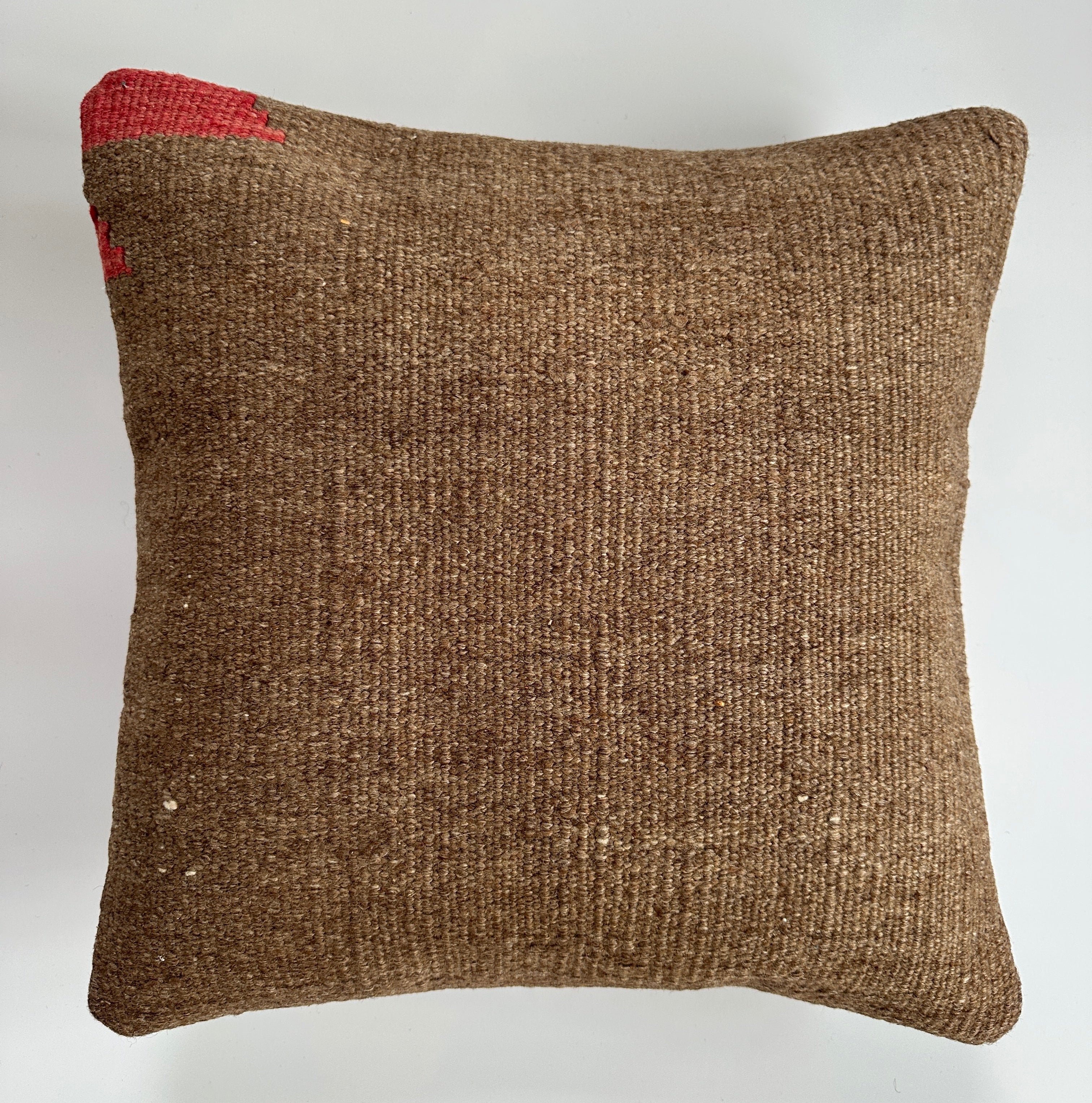 Handmade Textured Brown Turkish Cushion Cover 16''x16'' / 41x41 CM