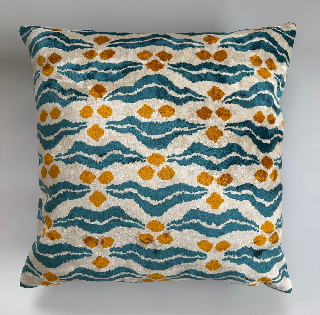 Chintamani Turquoise Velvet Cushion Cover 16''x16'' / 40x40 CM