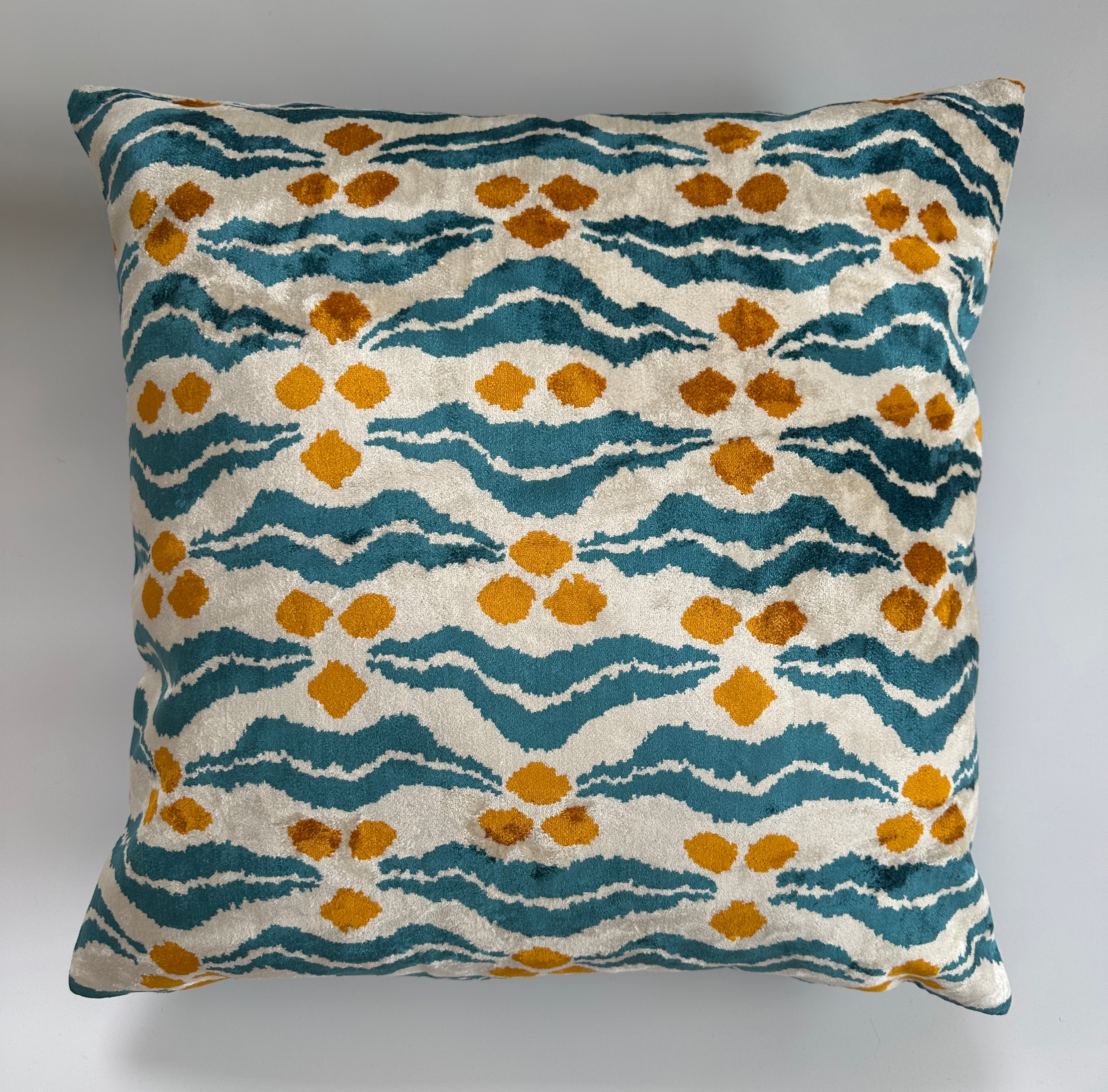 Chintamani Turquoise Velvet Cushion Cover 16''x16'' / 40x40 CM