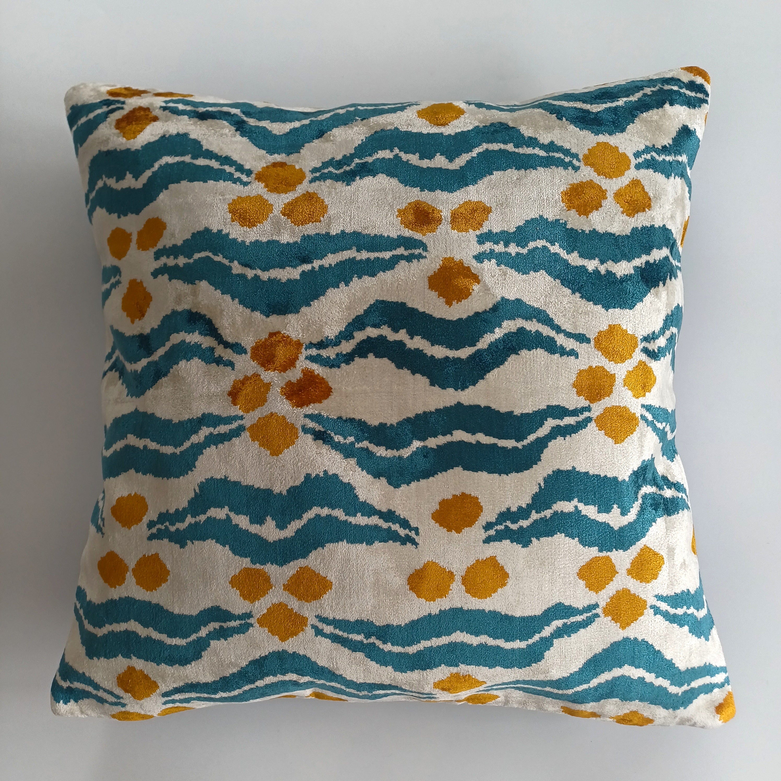Chintamani Turquoise Velvet Cushion Cover 16''x16'' / 40x40 CM