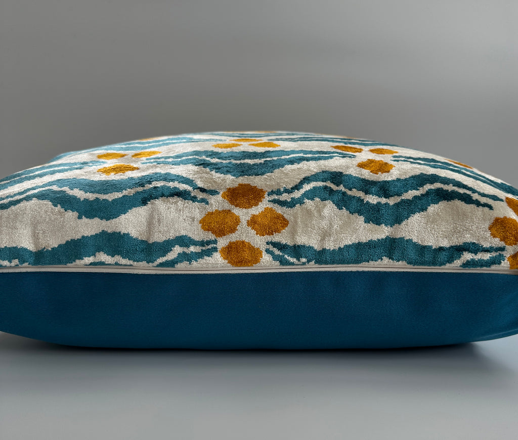 Chintamani Turquoise Velvet Cushion Cover 16''x16'' / 40x40 CM