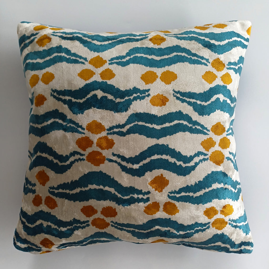 Chintamani Turquoise Velvet Cushion Cover 16''x16'' / 40x40 CM