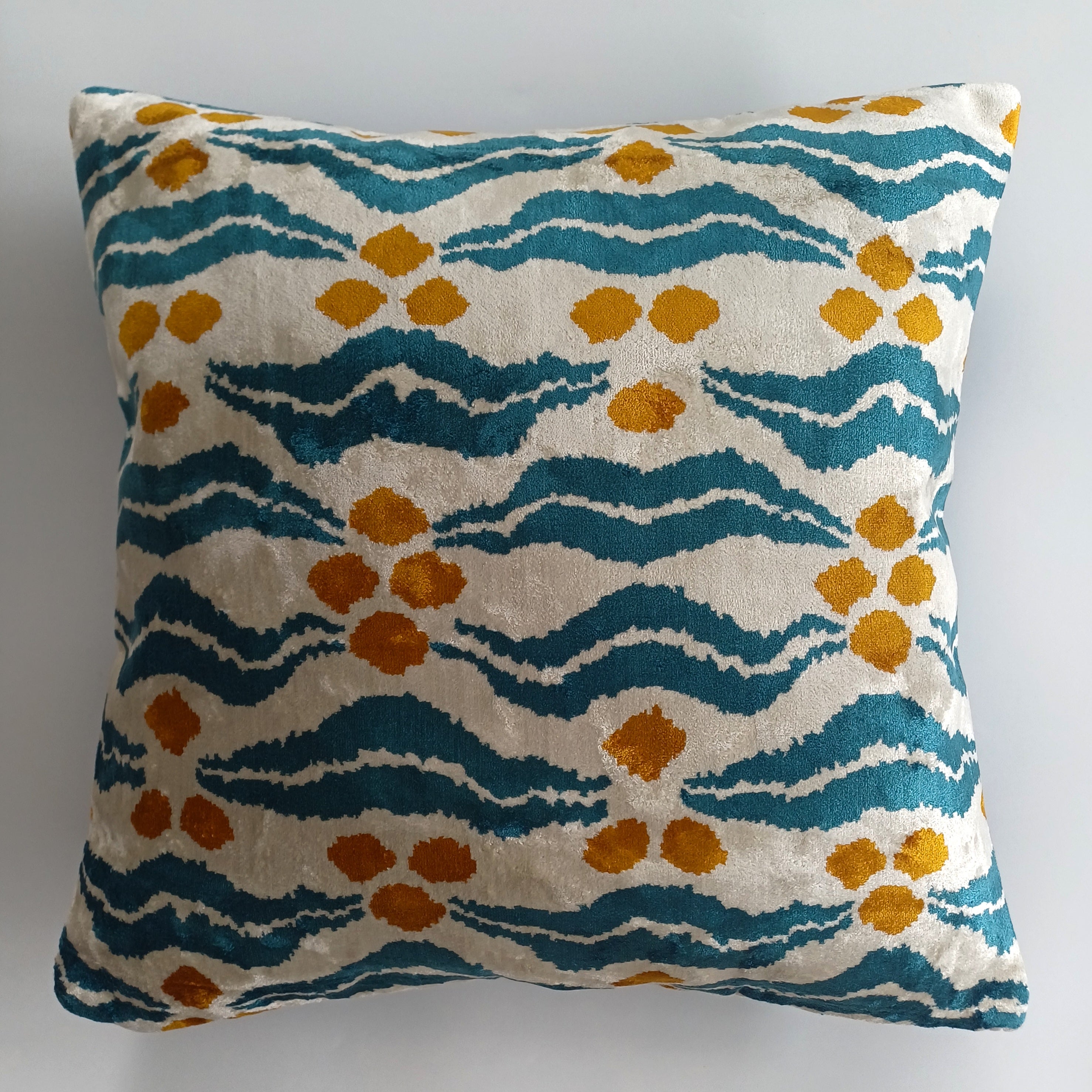Chintamani Turquoise Velvet Cushion Cover 16''x16'' / 40x40 CM