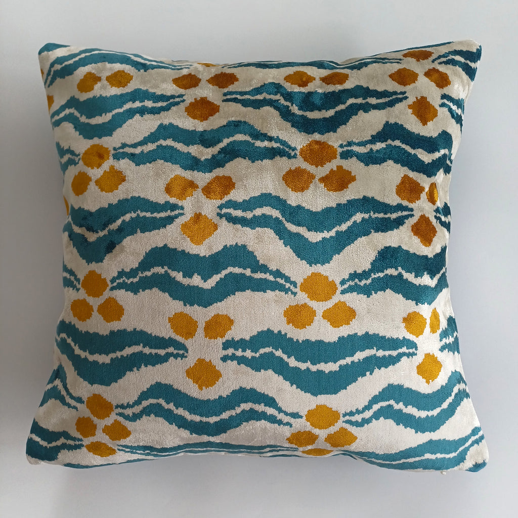 Chintamani Turquoise Velvet Cushion Cover 16''x16'' / 40x40 CM