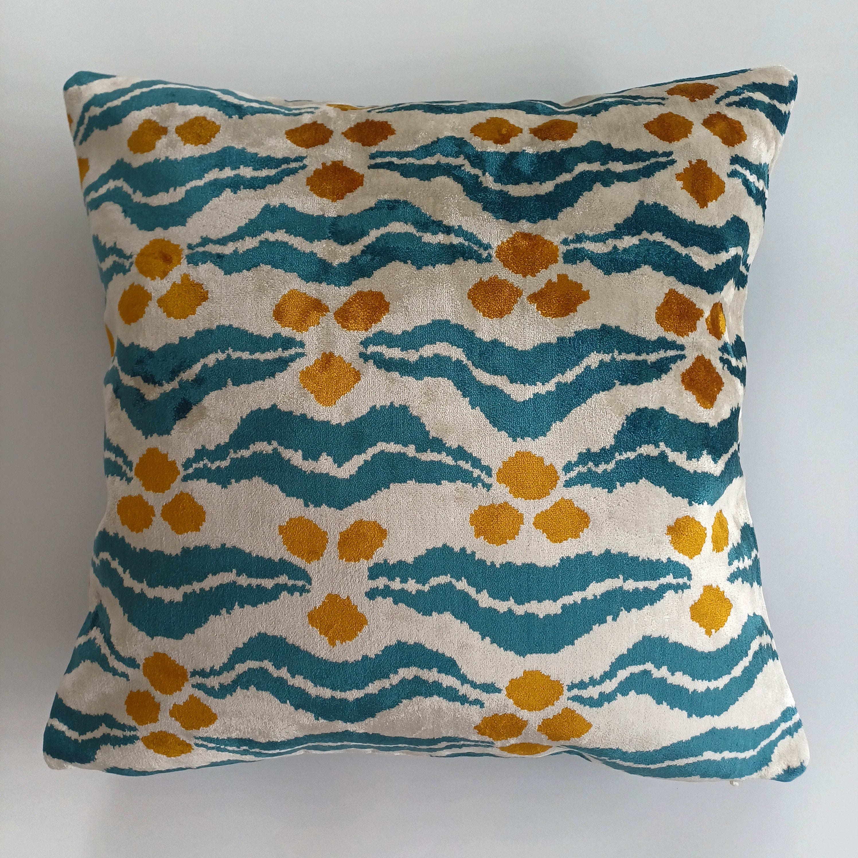 Chintamani Turquoise Velvet Cushion Cover 16''x16'' / 40x40 CM