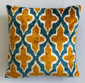 Mustard Ikat Silk Velvet Cushion Cover 16''x16'' / 40x40 CM