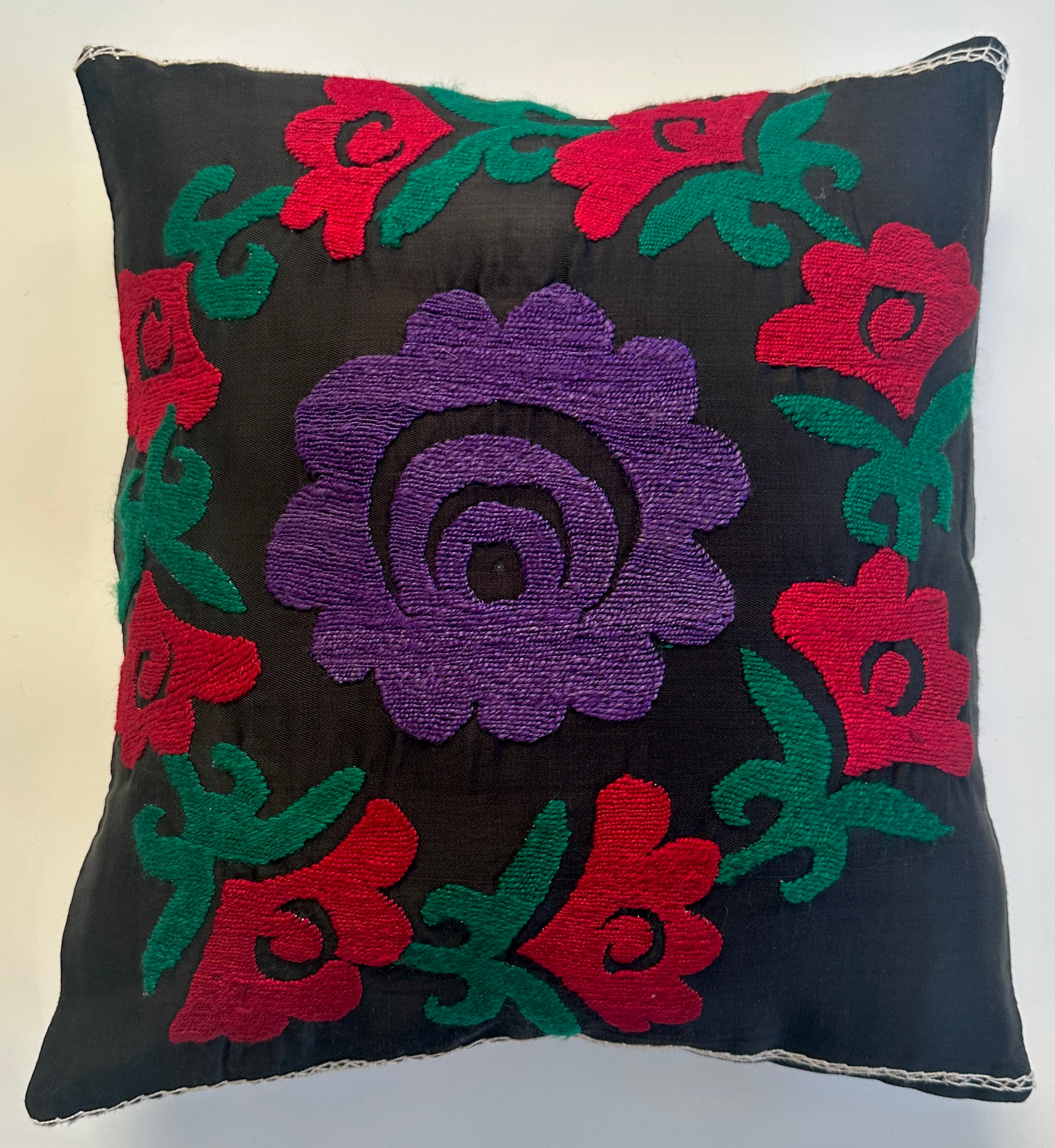 Handmade Floral Embroidered Suzani Style Cushion Cover 16''x16'' / 39x36 CM