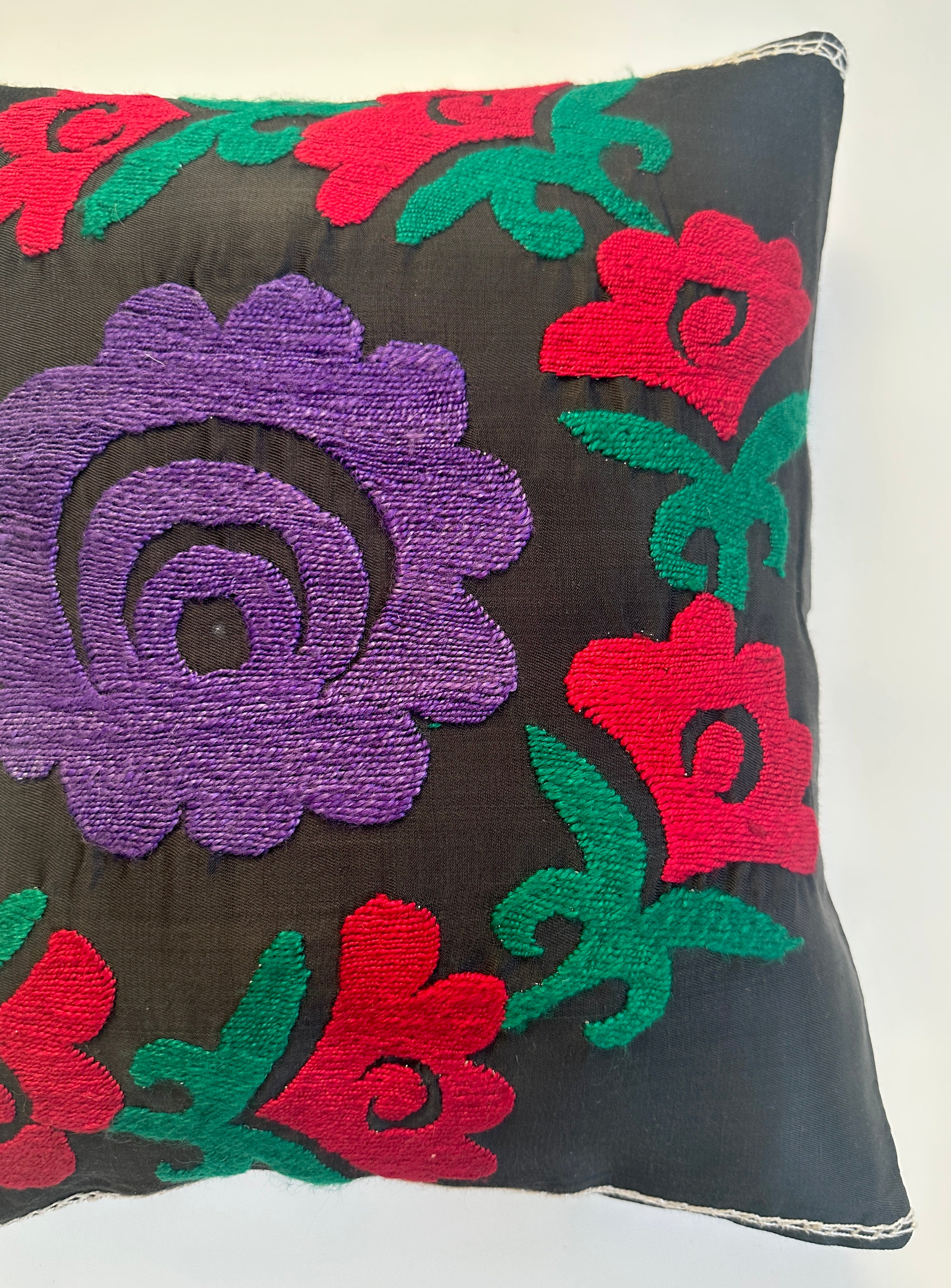 Handmade Floral Embroidered Suzani Style Cushion Cover 16''x16'' / 39x36 CM